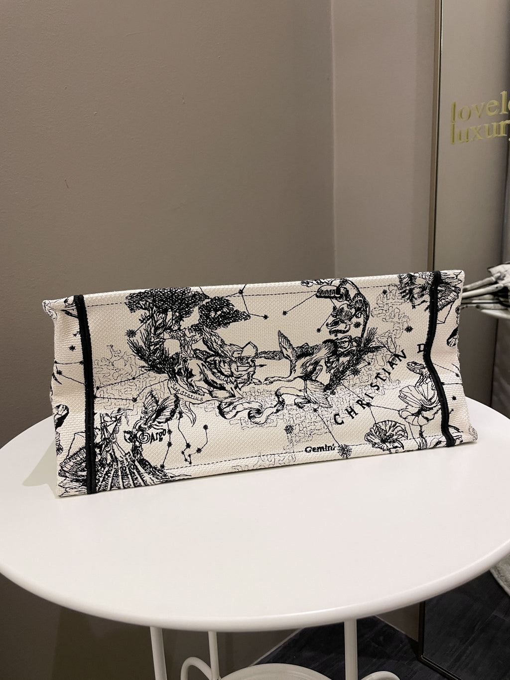 Dior Toile De Jouy Zodiac Book Tote Black/ White Embroidery