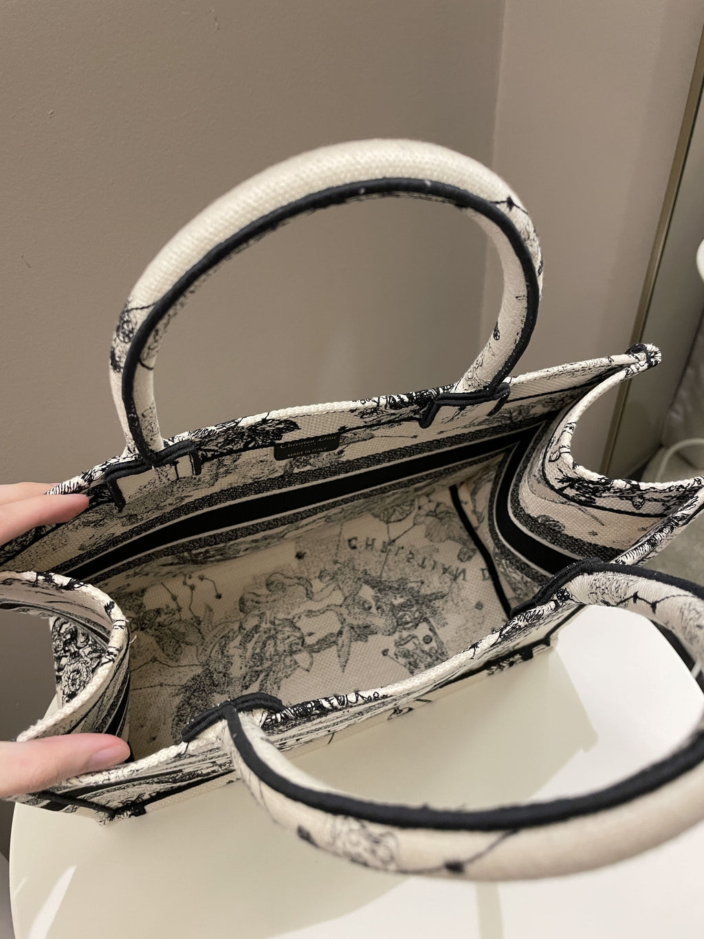 Dior Toile De Jouy Zodiac Book Tote Black/ White Embroidery