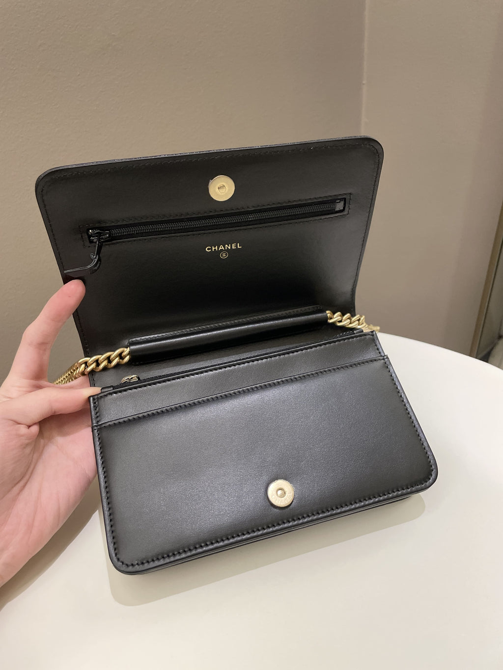 Chanel Quilted Boy Chain Around Wallet On Chain Black Caviar