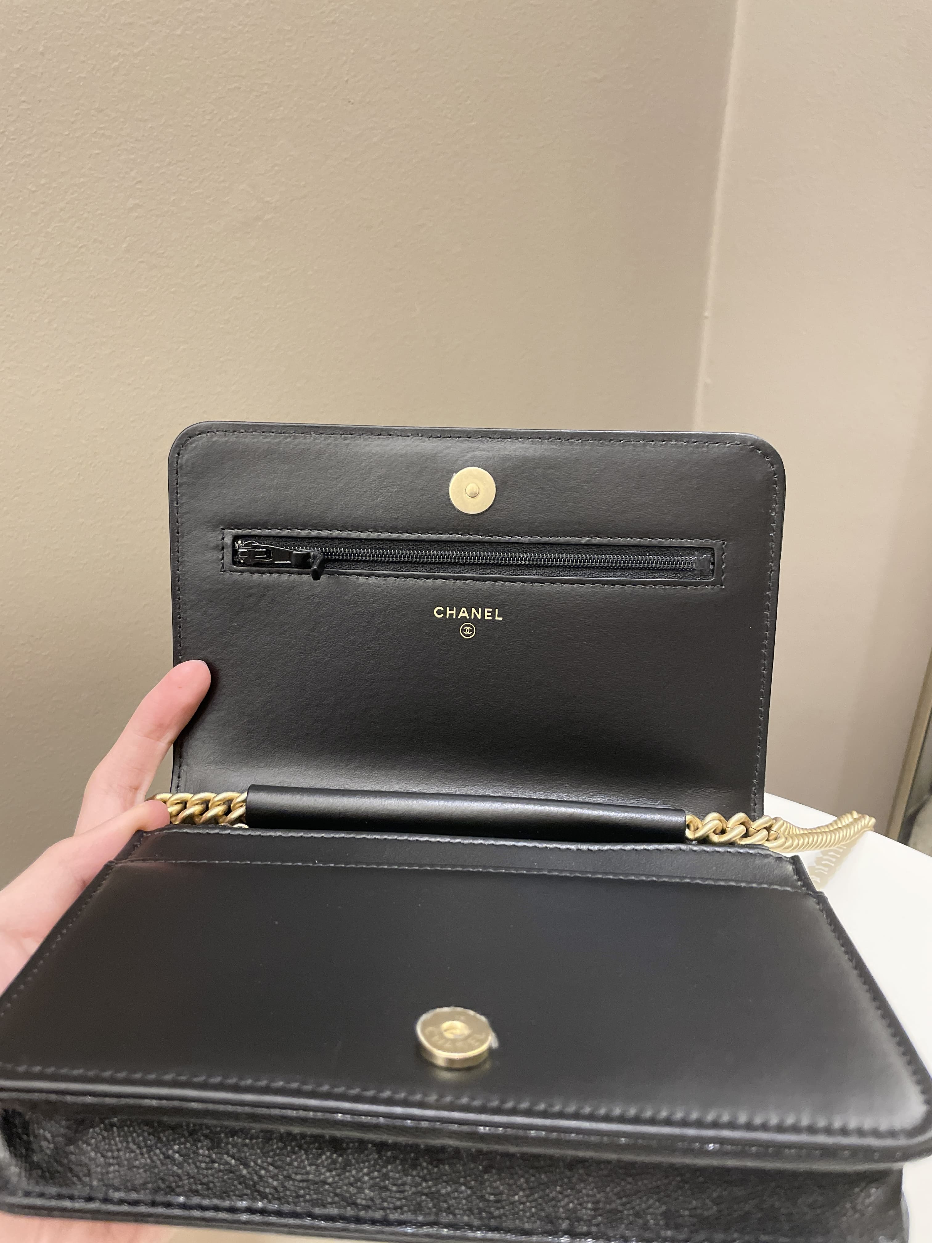Chanel Quilted Boy Chain Around Wallet On Chain Black Caviar