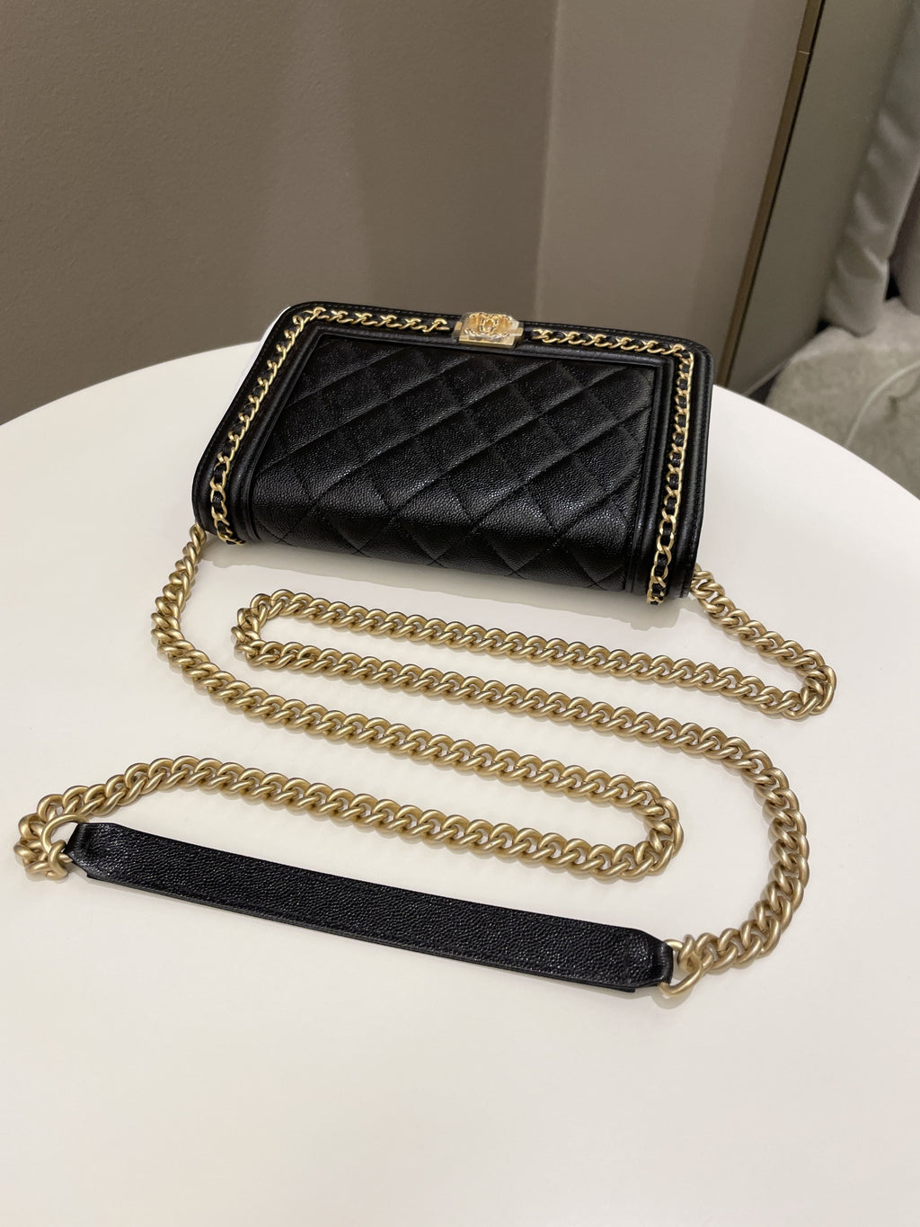 Chanel Quilted Boy Chain Around Wallet On Chain Black Caviar