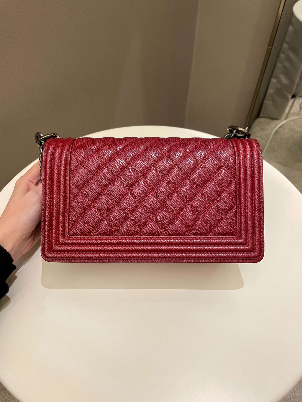 Chanel 14B Quilted Boy Old Medium Deep Red Rigid Caviar