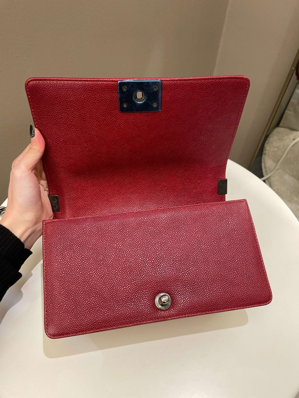 Chanel 14B Quilted Boy Old Medium Deep Red Rigid Caviar