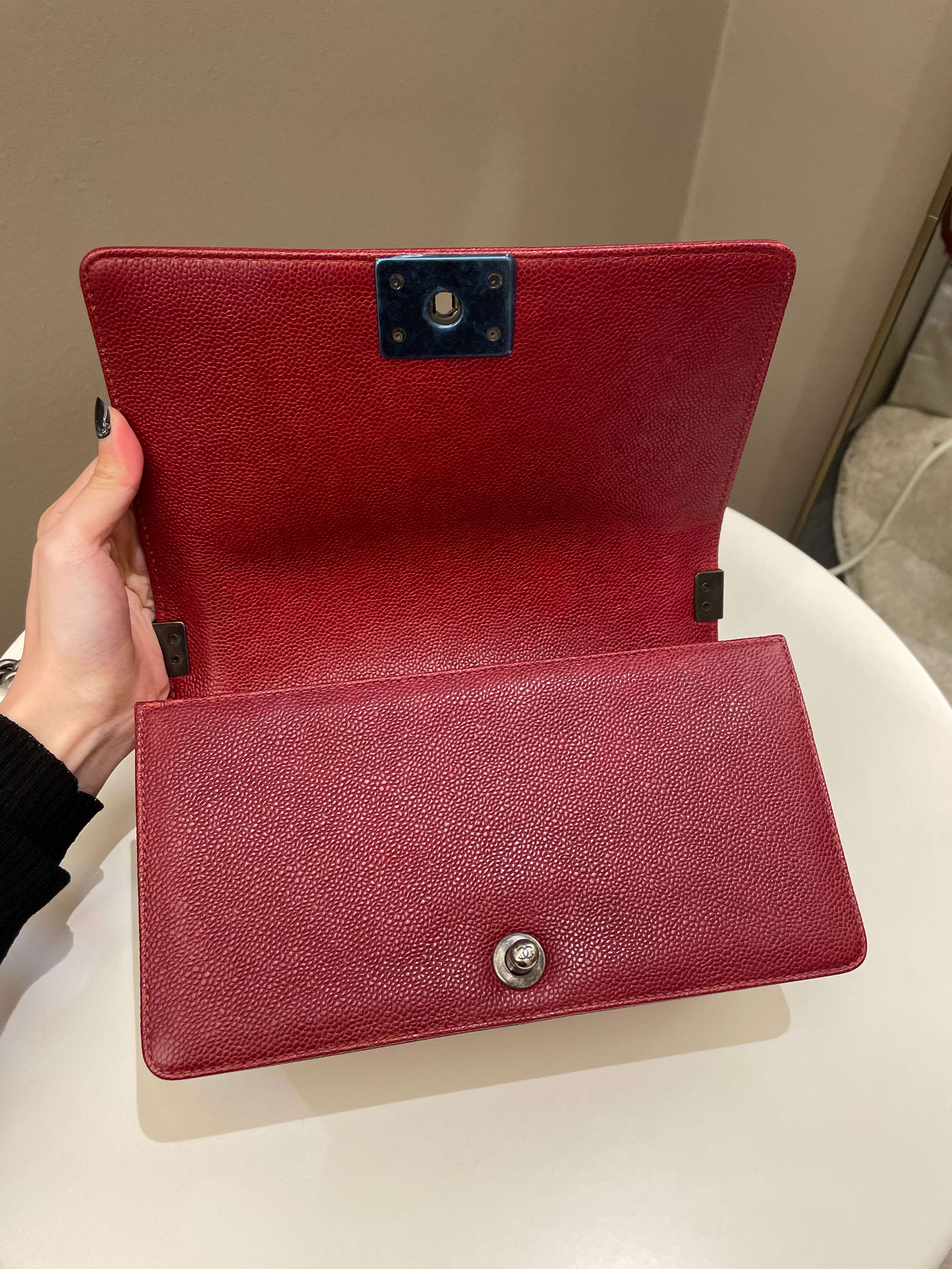 Chanel 14B Quilted Boy Old Medium Deep Red Rigid Caviar