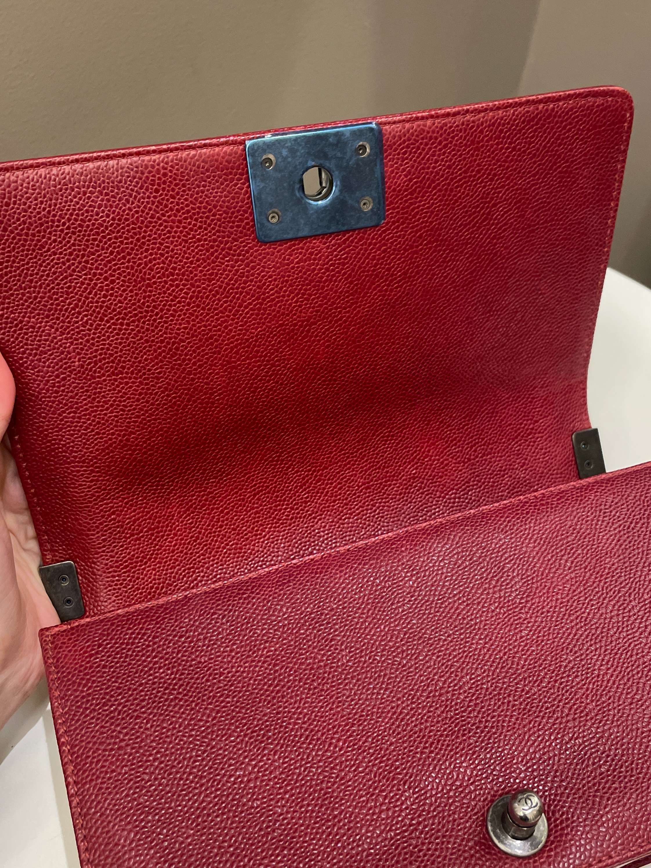 Chanel 14B Quilted Boy Old Medium Deep Red Rigid Caviar