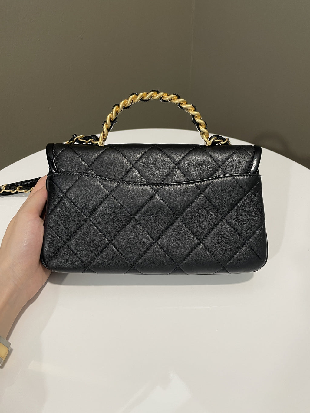 Chanel Quilted Chain Top Handle Flap Black Calfskin