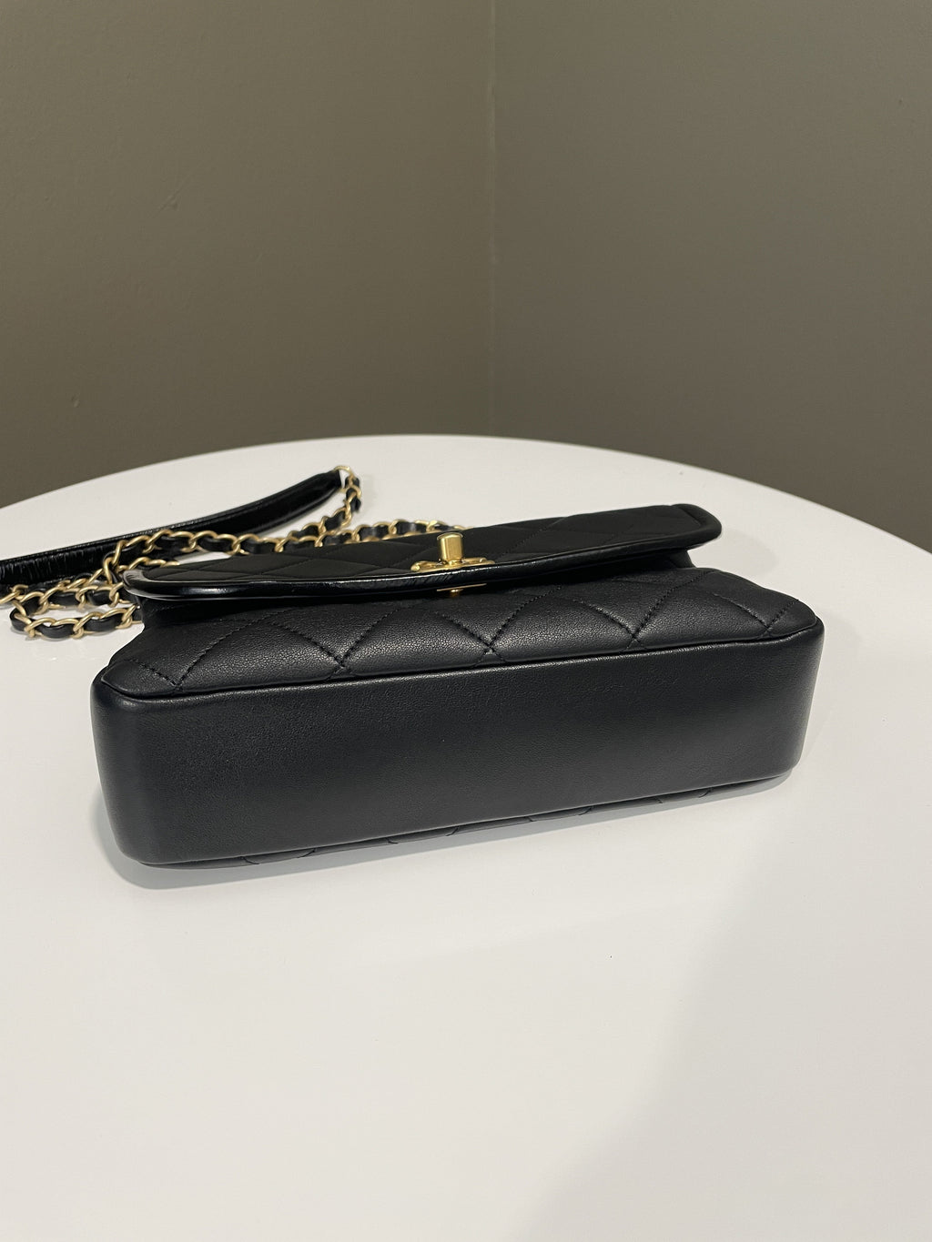 Chanel Quilted Chain Top Handle Flap Black Calfskin
