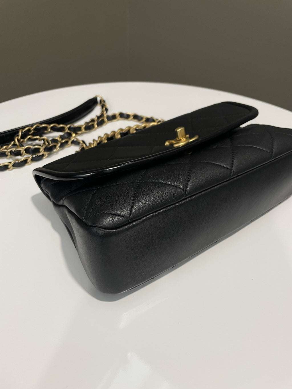 Chanel Quilted Chain Top Handle Flap Black Calfskin