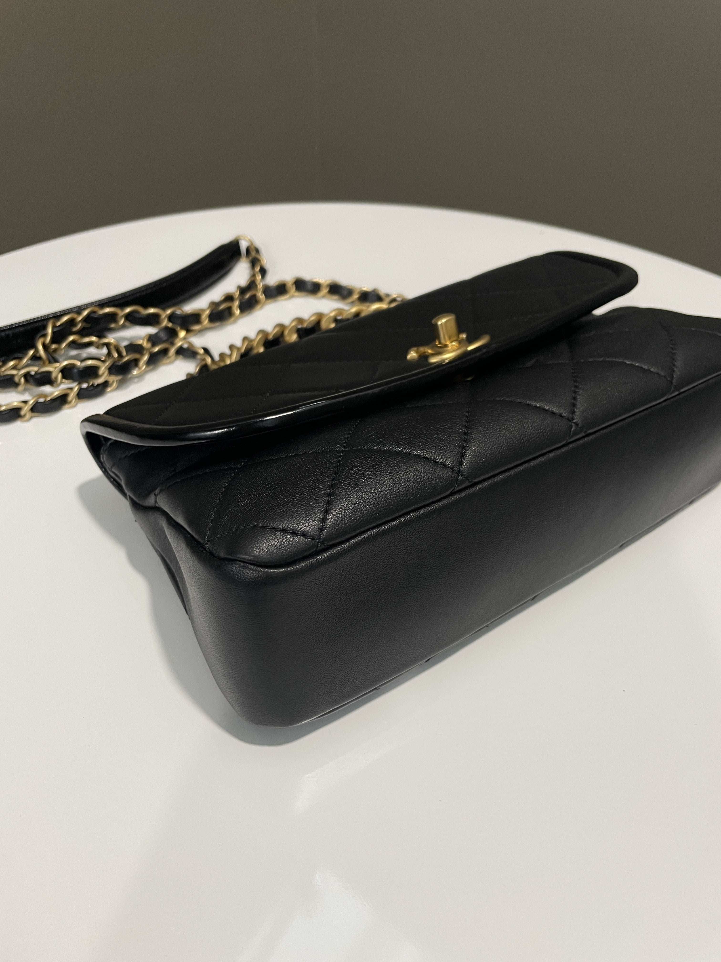 Chanel Quilted Chain Top Handle Flap Black Calfskin