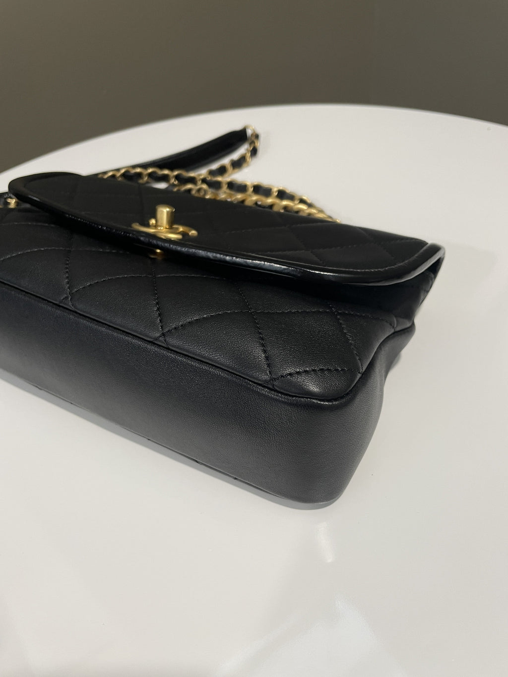 Chanel Quilted Chain Top Handle Flap Black Calfskin