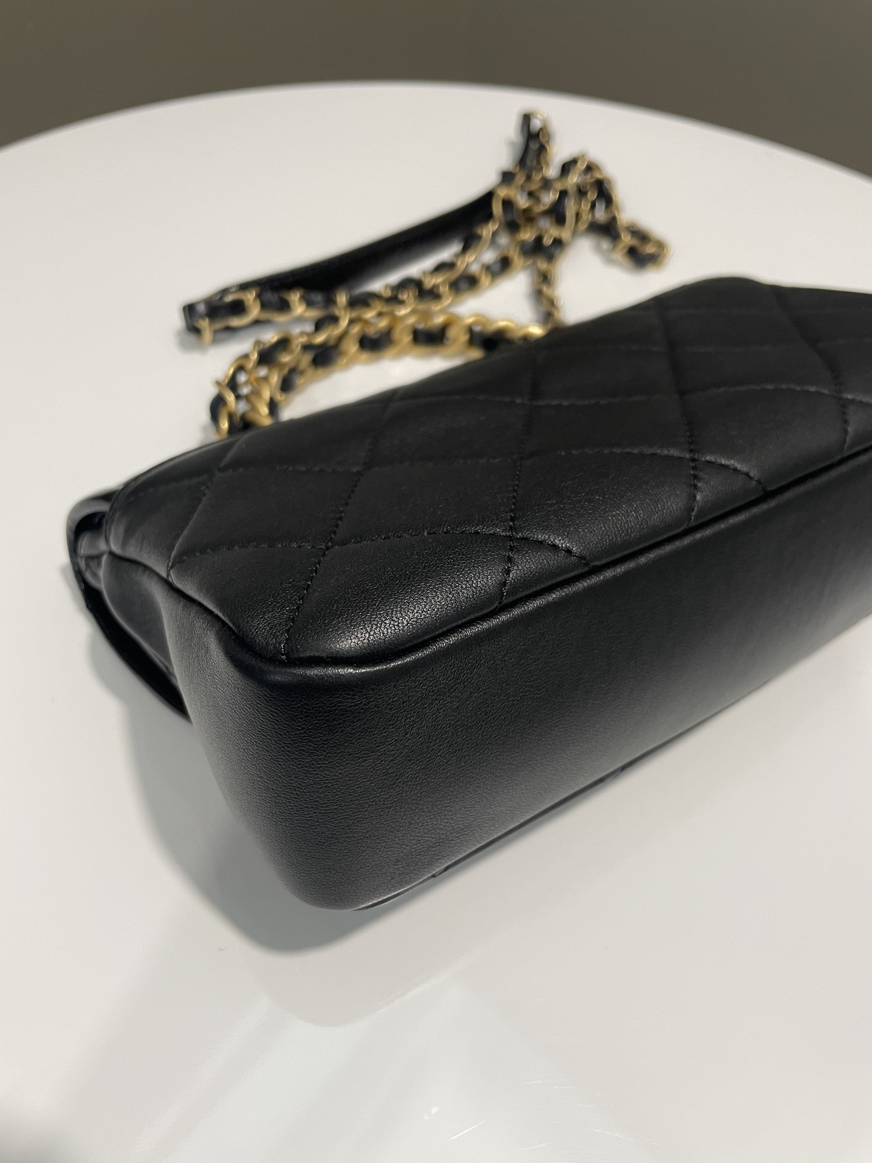 Chanel Quilted Chain Top Handle Flap Black Calfskin