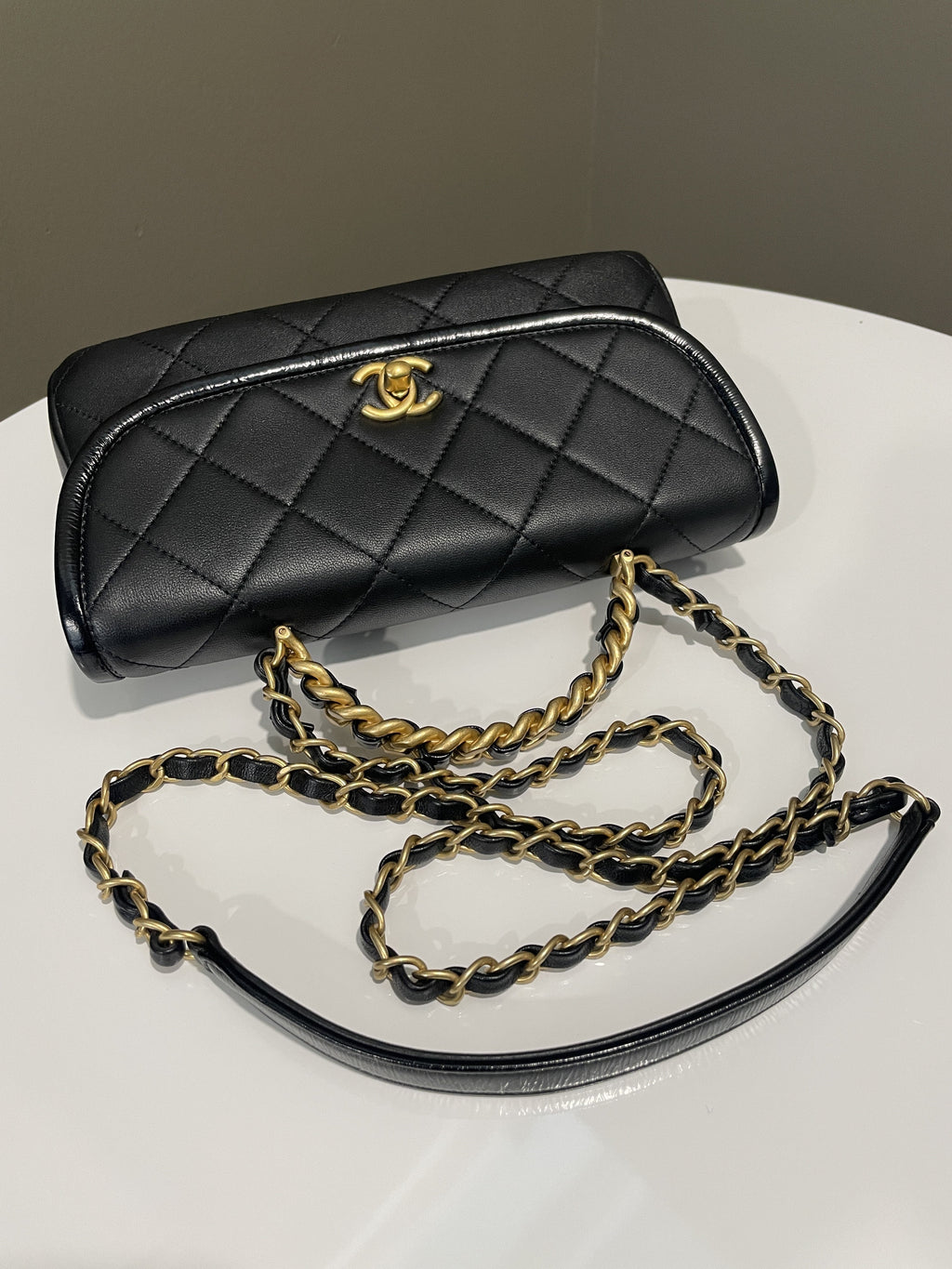 Chanel Quilted Chain Top Handle Flap Black Calfskin