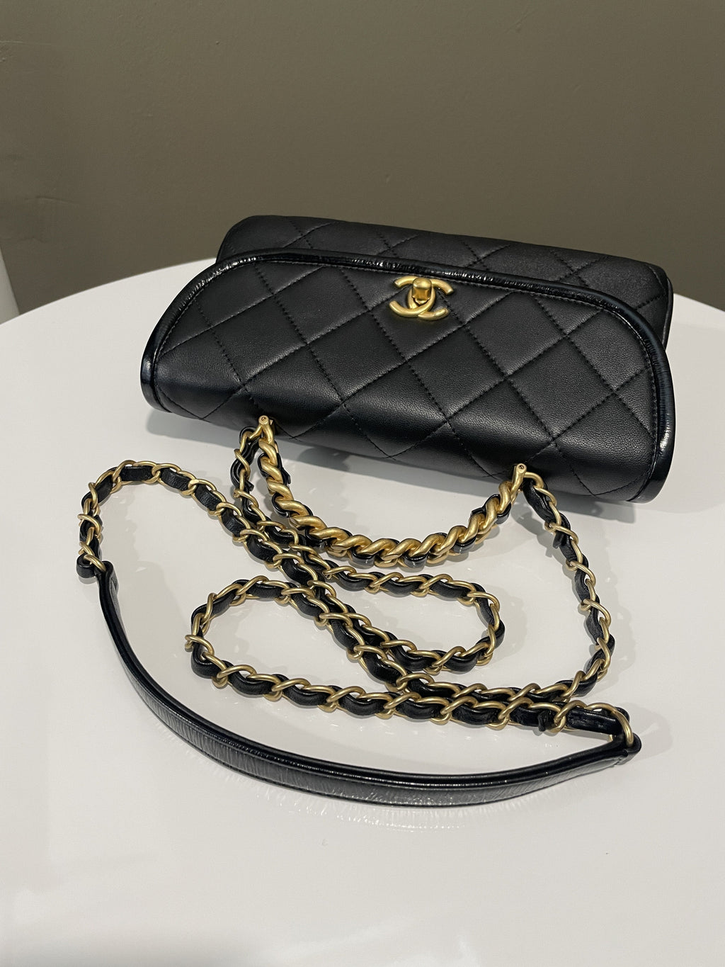 Chanel Quilted Chain Top Handle Flap Black Calfskin