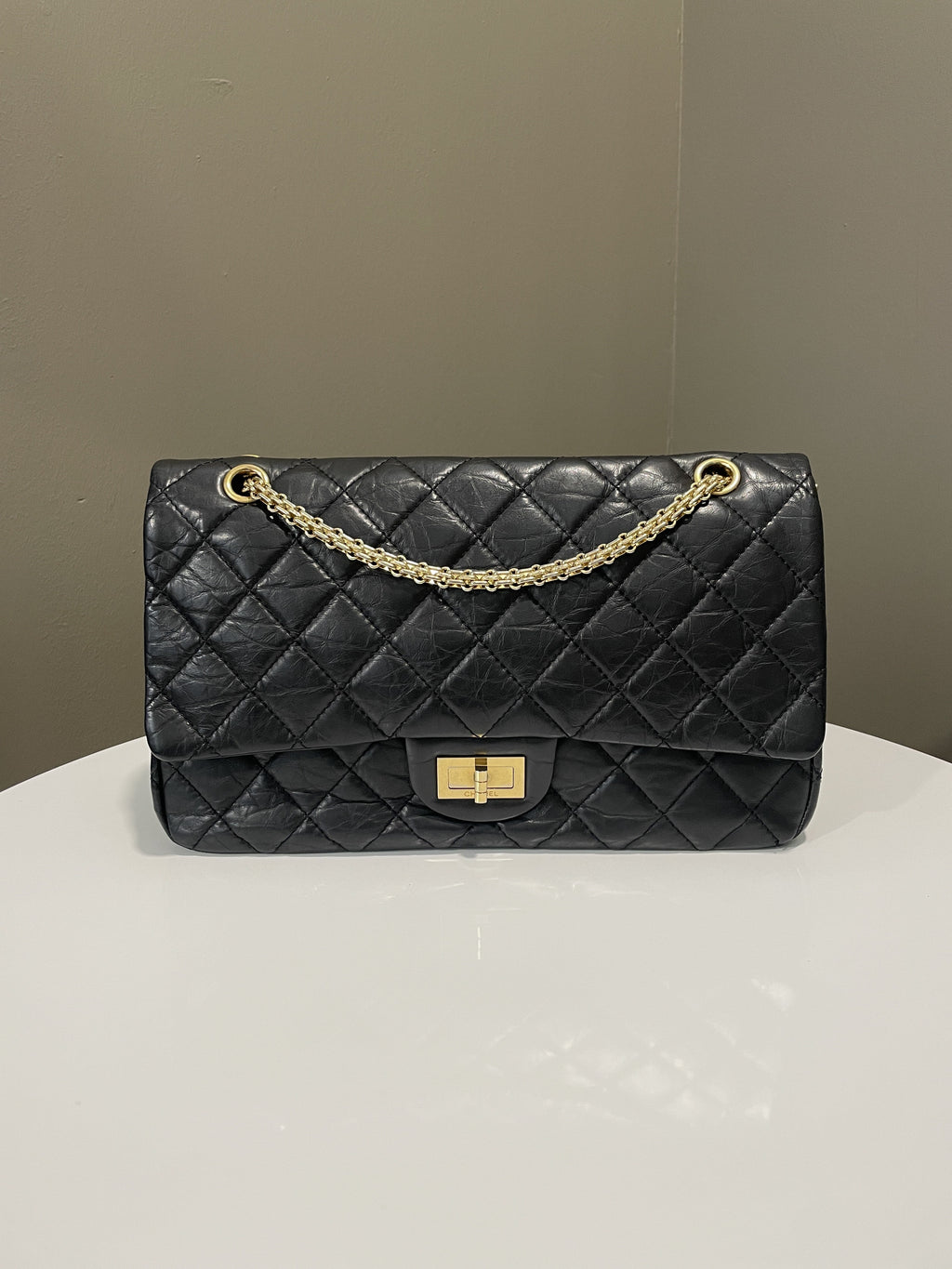 Chanel 2.55 227 Quilted Reissue Double Flap Black Aged Calfskin