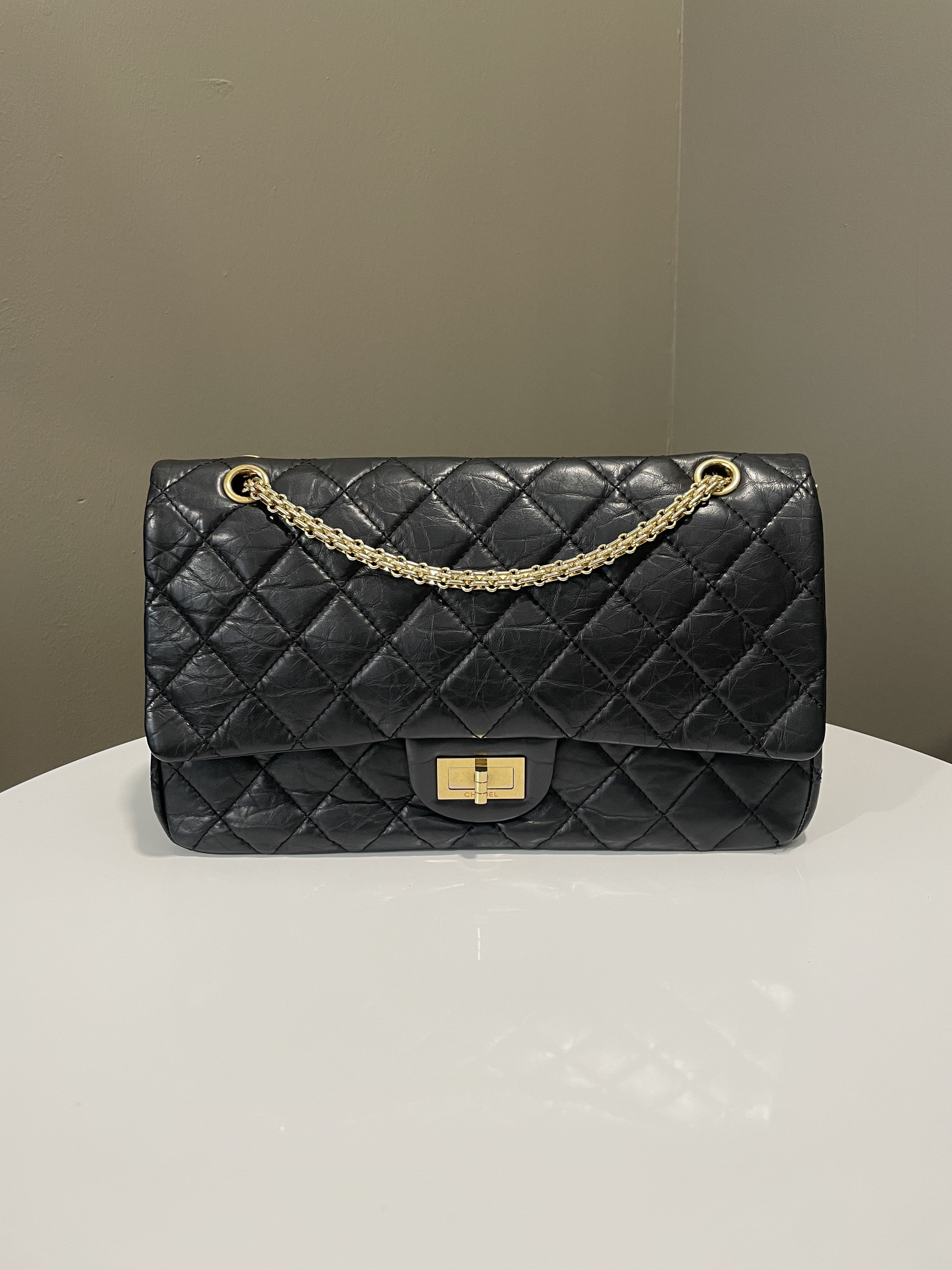 Chanel 2.55 227 Quilted Reissue Double Flap Black Aged Calfskin