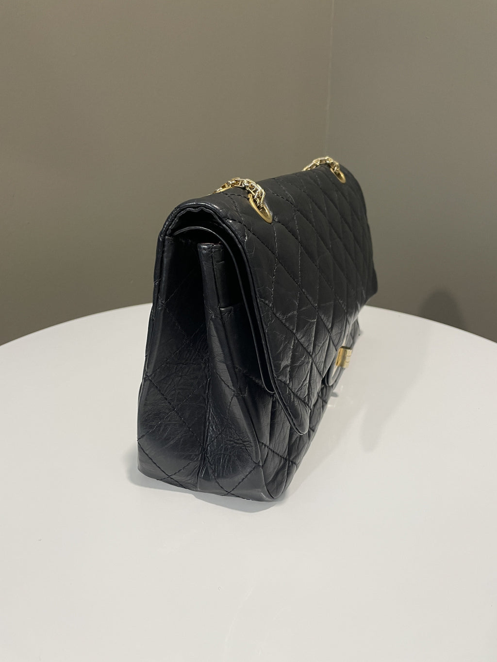 Chanel 2.55 227 Quilted Reissue Double Flap Black Aged Calfskin