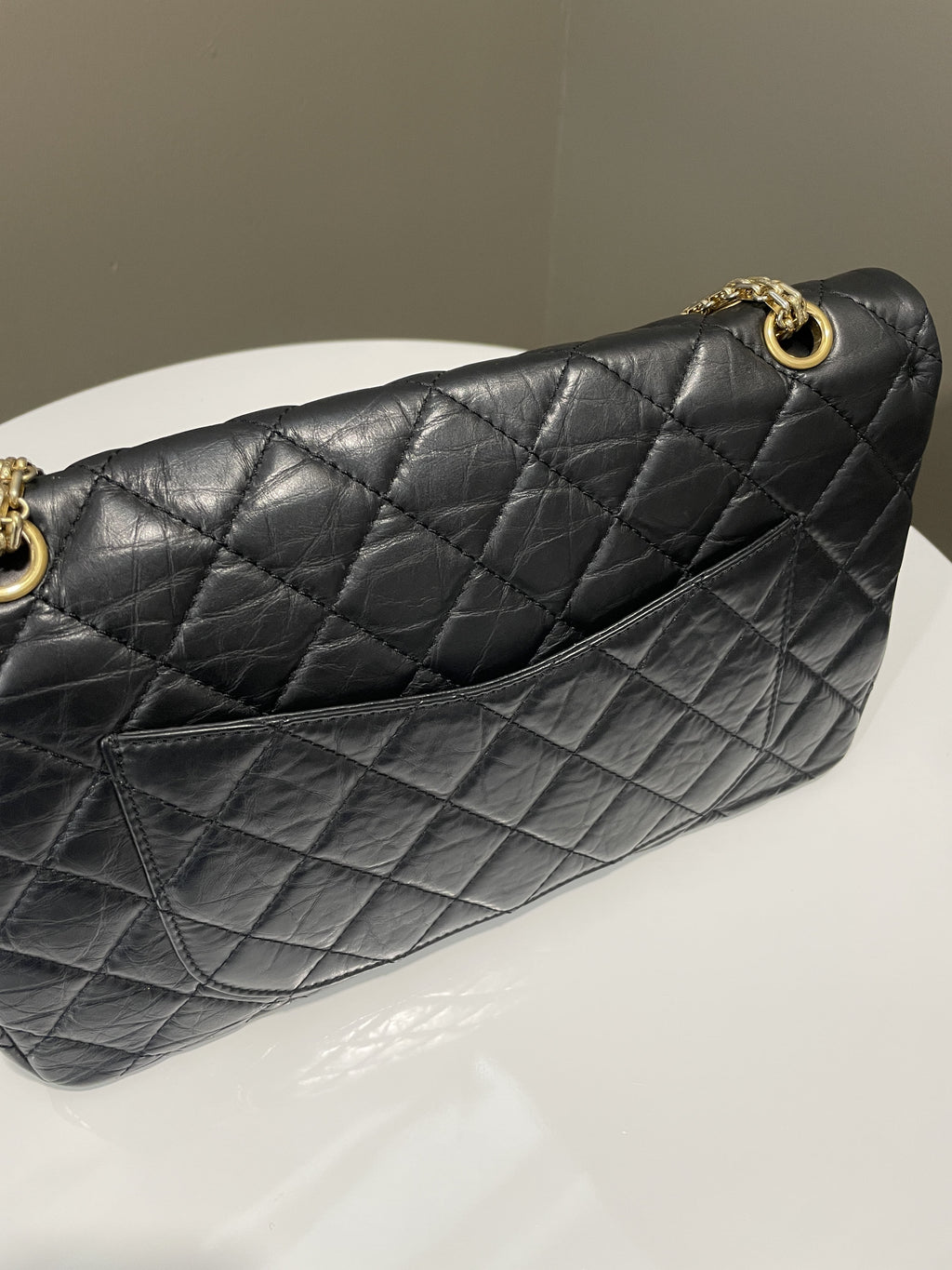Chanel 2.55 227 Quilted Reissue Double Flap Black Aged Calfskin