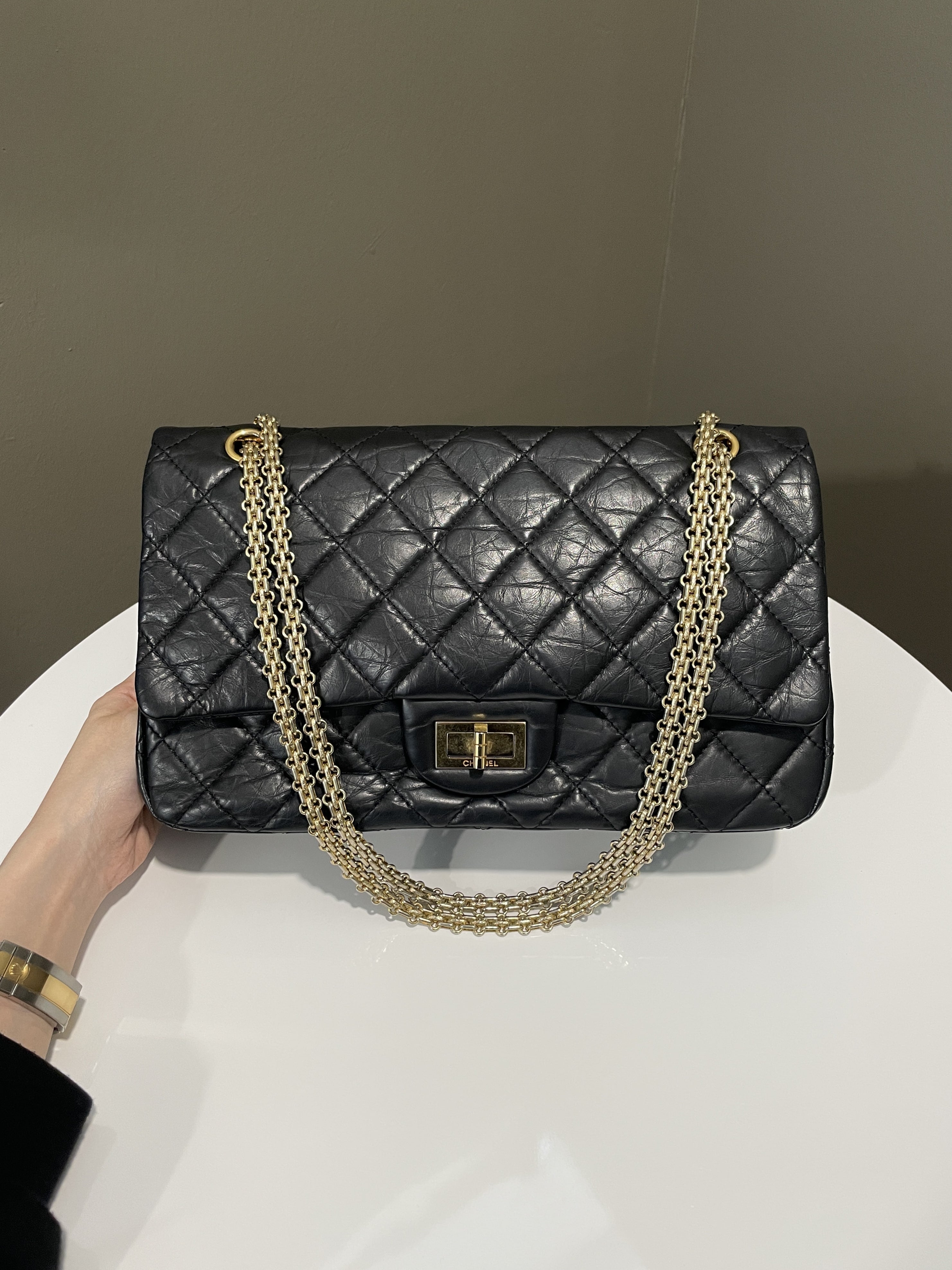 Chanel 2.55 227 Quilted Reissue Double Flap Black Aged Calfskin