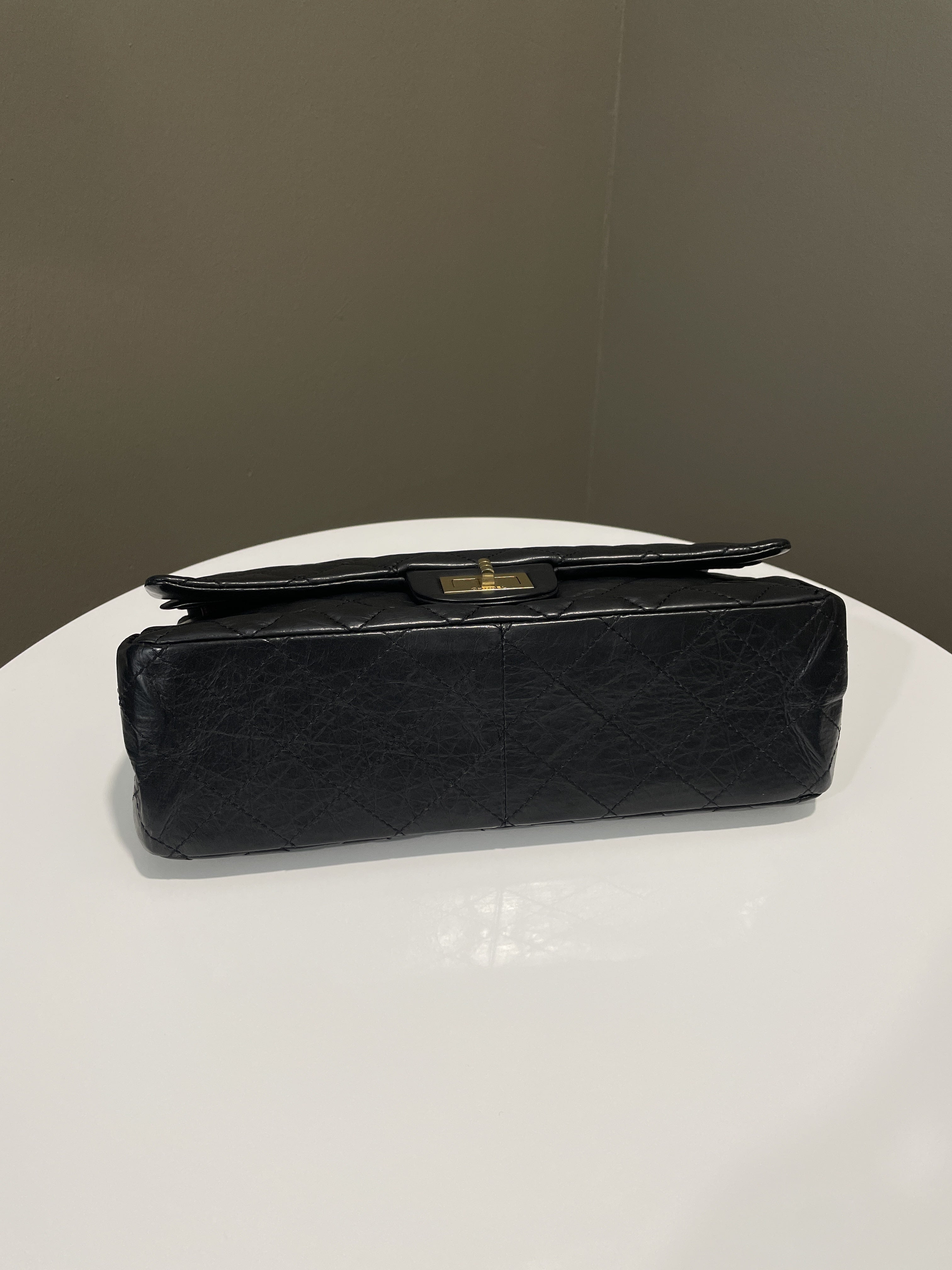 Chanel 2.55 227 Quilted Reissue Double Flap Black Aged Calfskin
