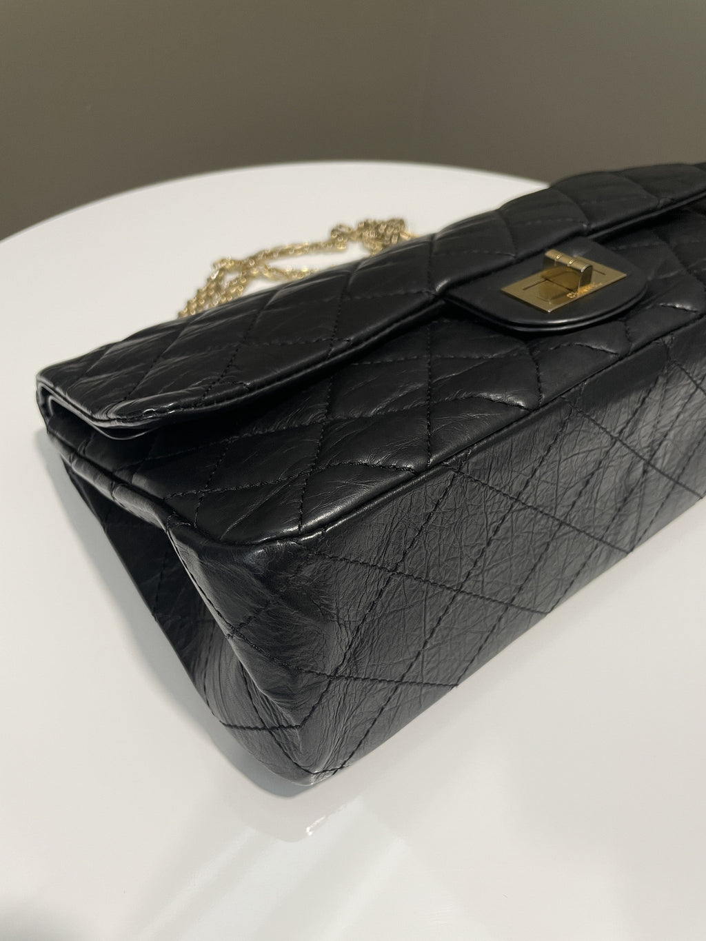 Chanel 2.55 227 Quilted Reissue Double Flap Black Aged Calfskin