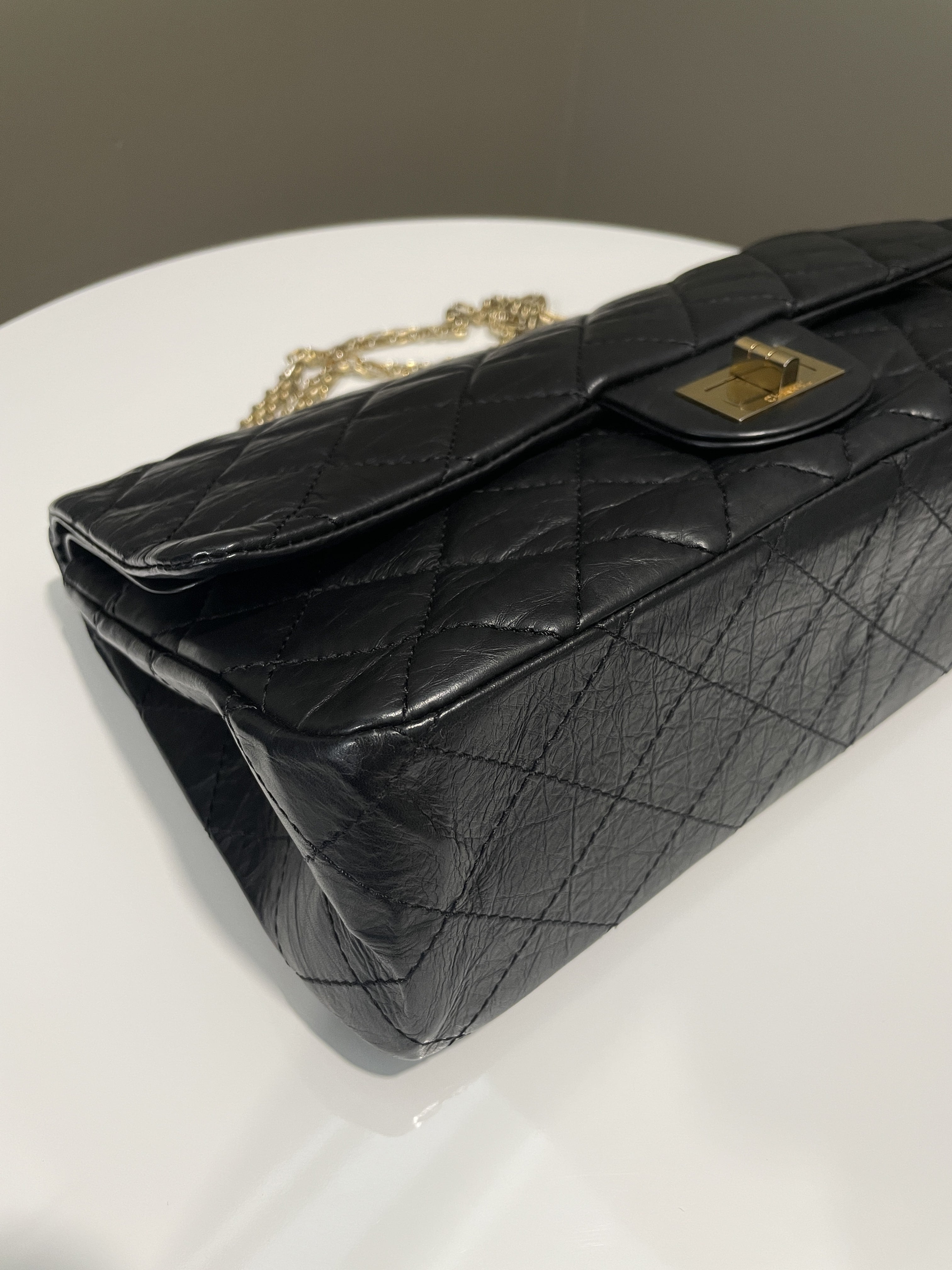 Chanel 2.55 227 Quilted Reissue Double Flap Black Aged Calfskin