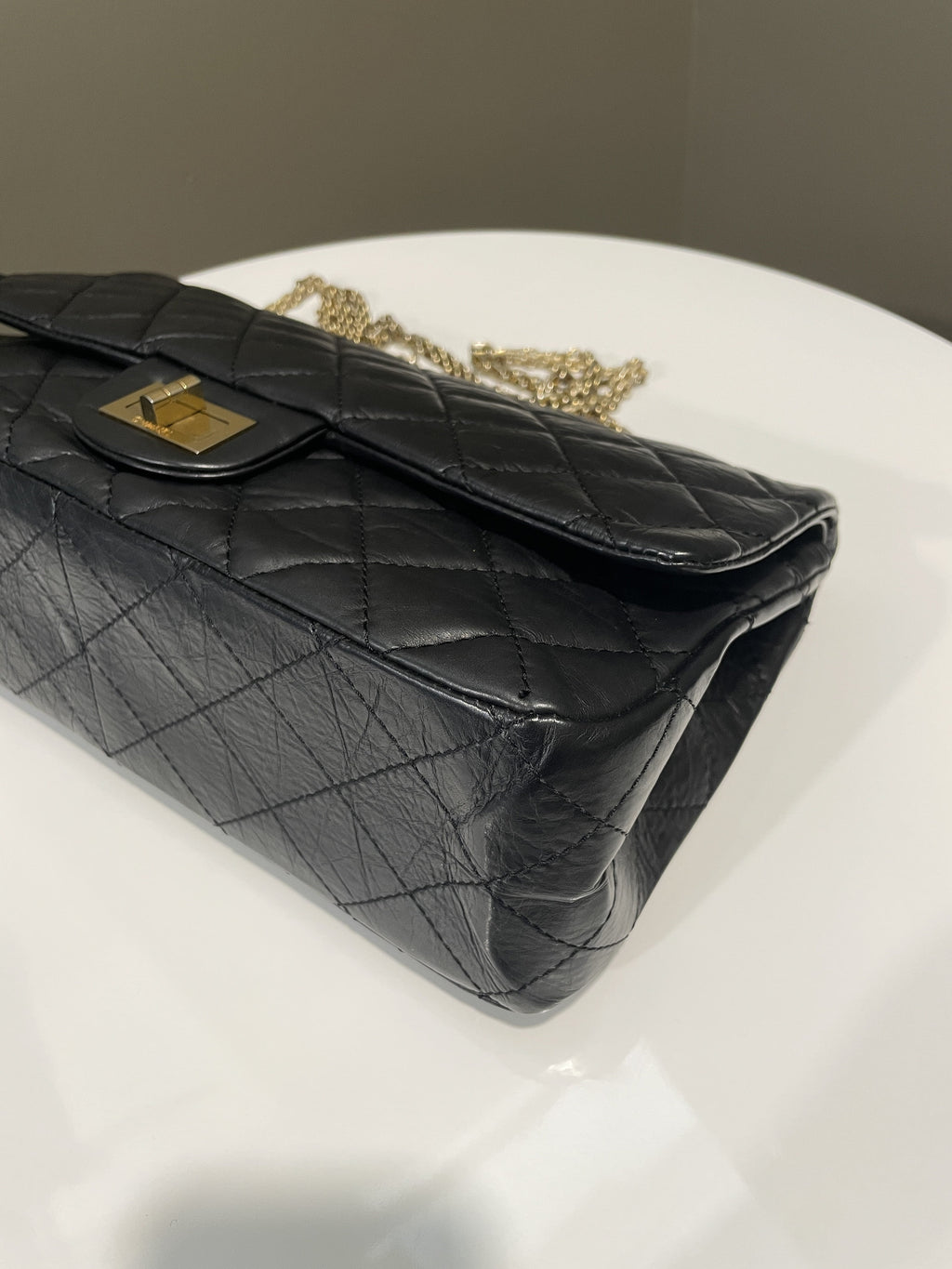 Chanel 2.55 227 Quilted Reissue Double Flap Black Aged Calfskin