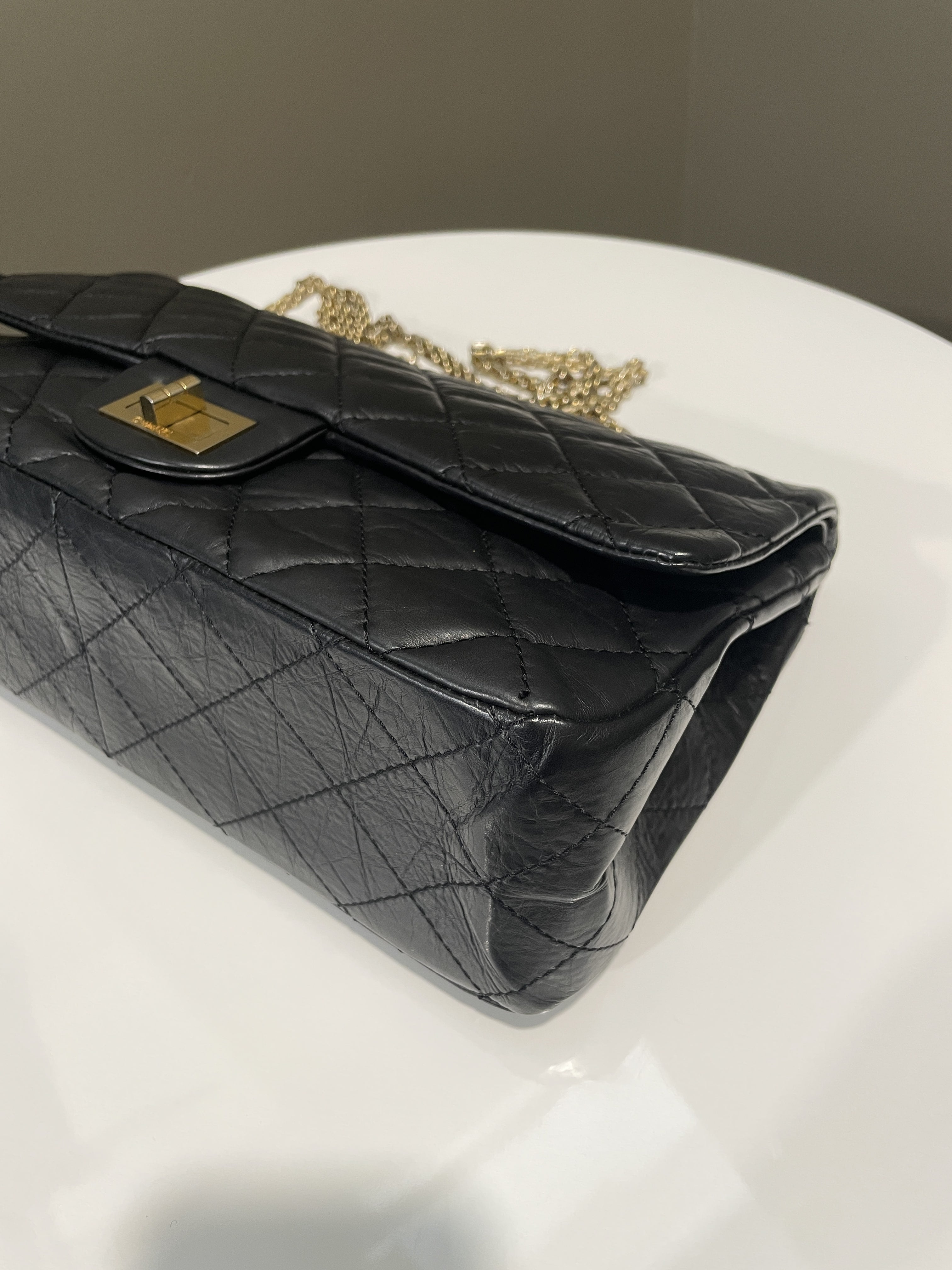 Chanel 2.55 227 Quilted Reissue Double Flap Black Aged Calfskin