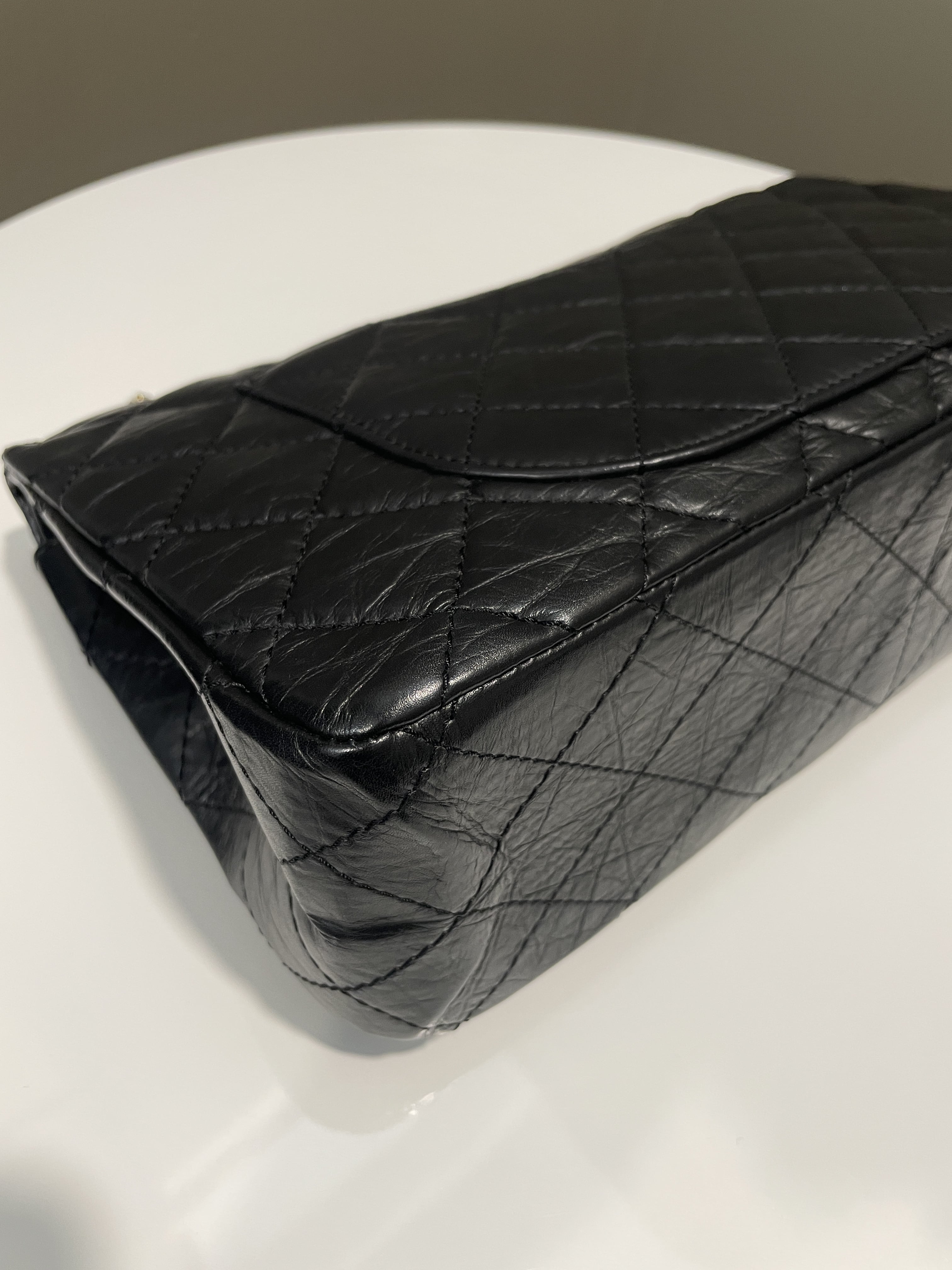 Chanel 2.55 227 Quilted Reissue Double Flap Black Aged Calfskin