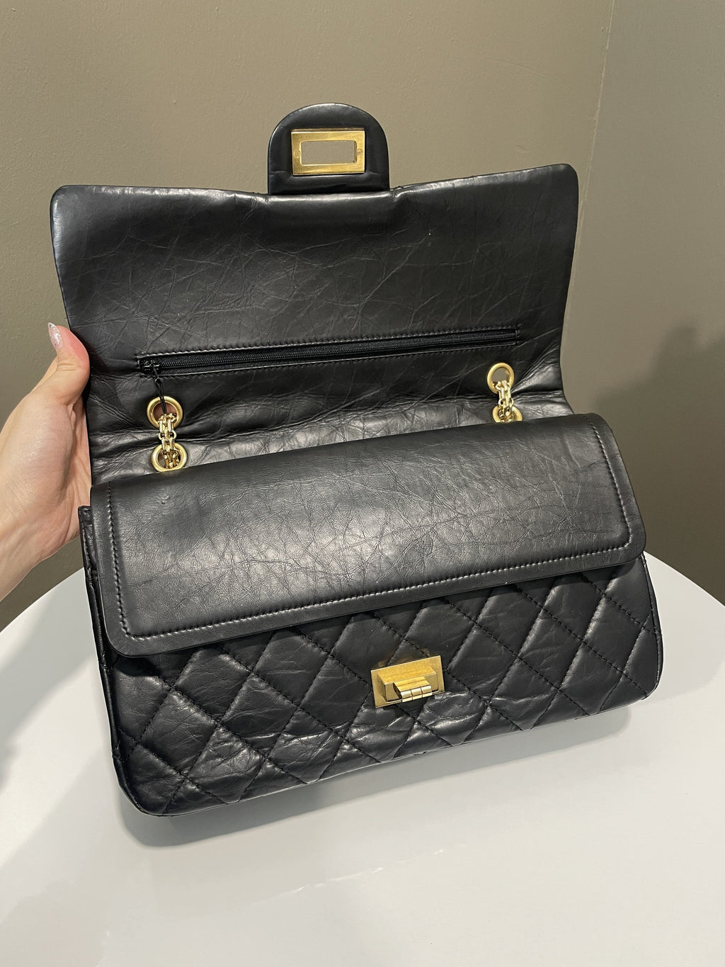 Chanel 2.55 227 Quilted Reissue Double Flap Black Aged Calfskin