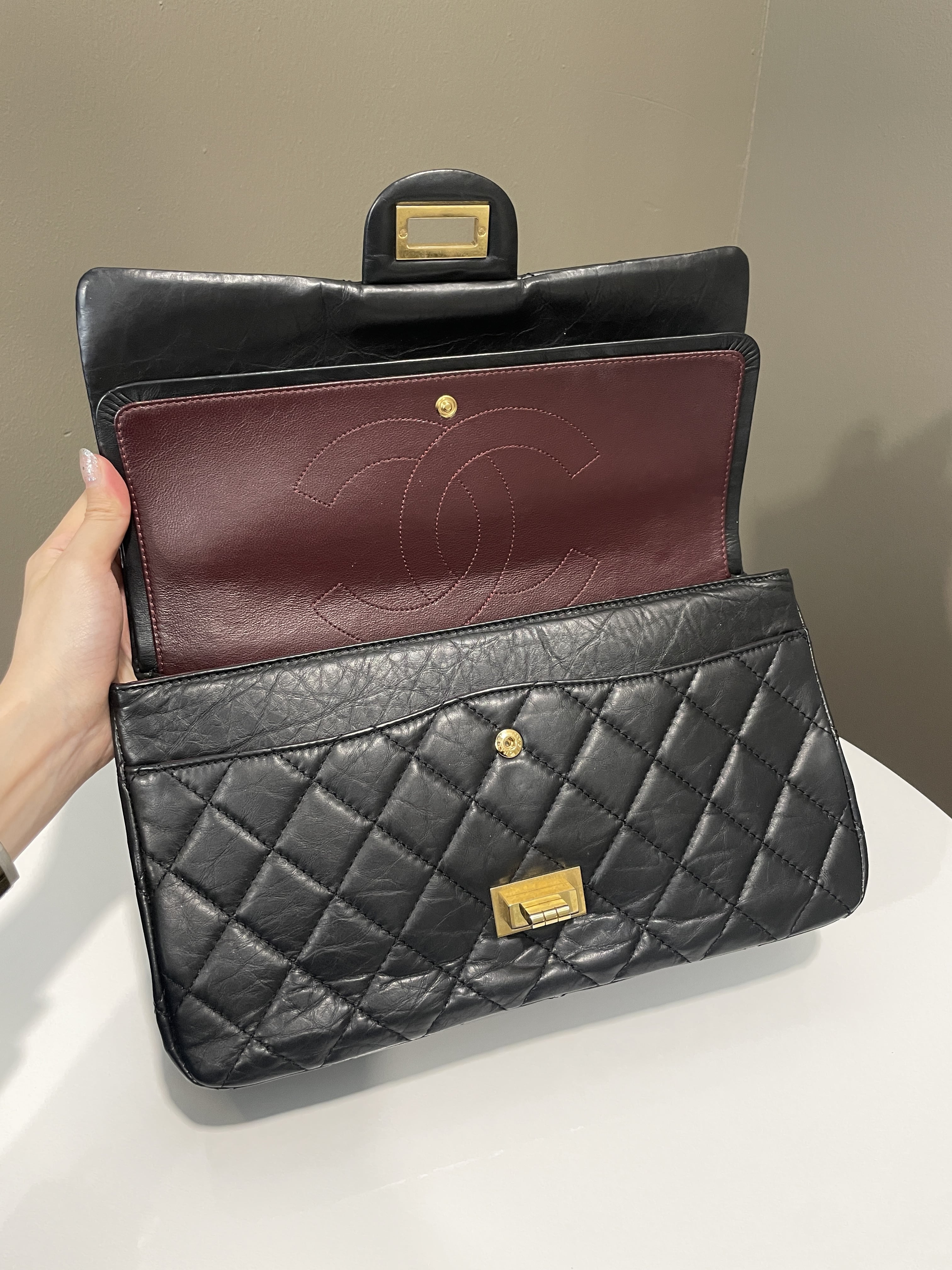 Chanel 2.55 227 Quilted Reissue Double Flap Black Aged Calfskin