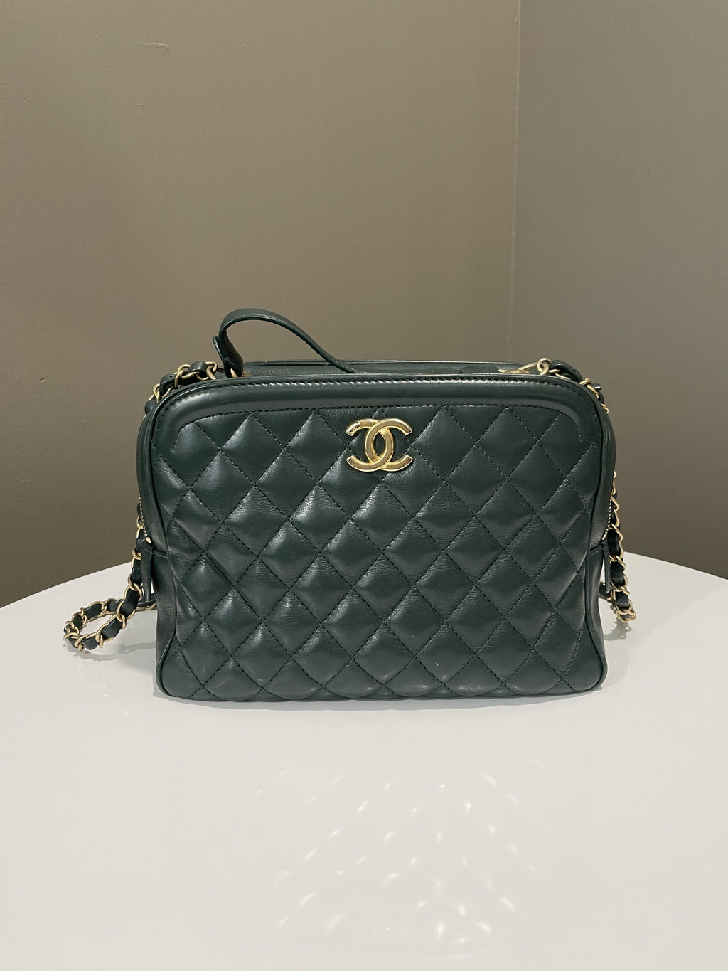 Chanel Bowling Vanity Handle Bag Forest Green Calfskin