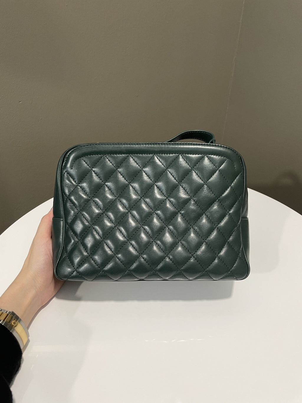 Chanel Bowling Vanity Handle Bag Forest Green Calfskin