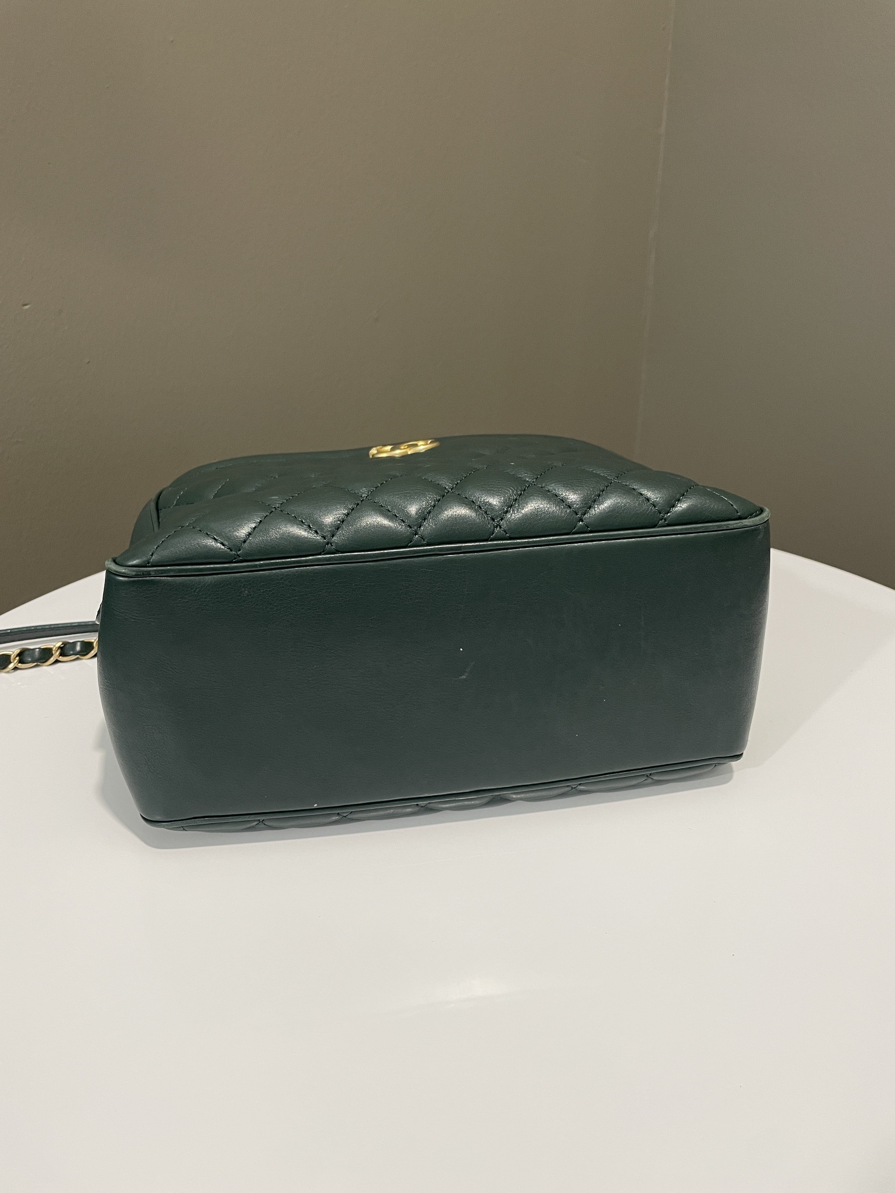 Chanel Bowling Vanity Handle Bag Forest Green Calfskin