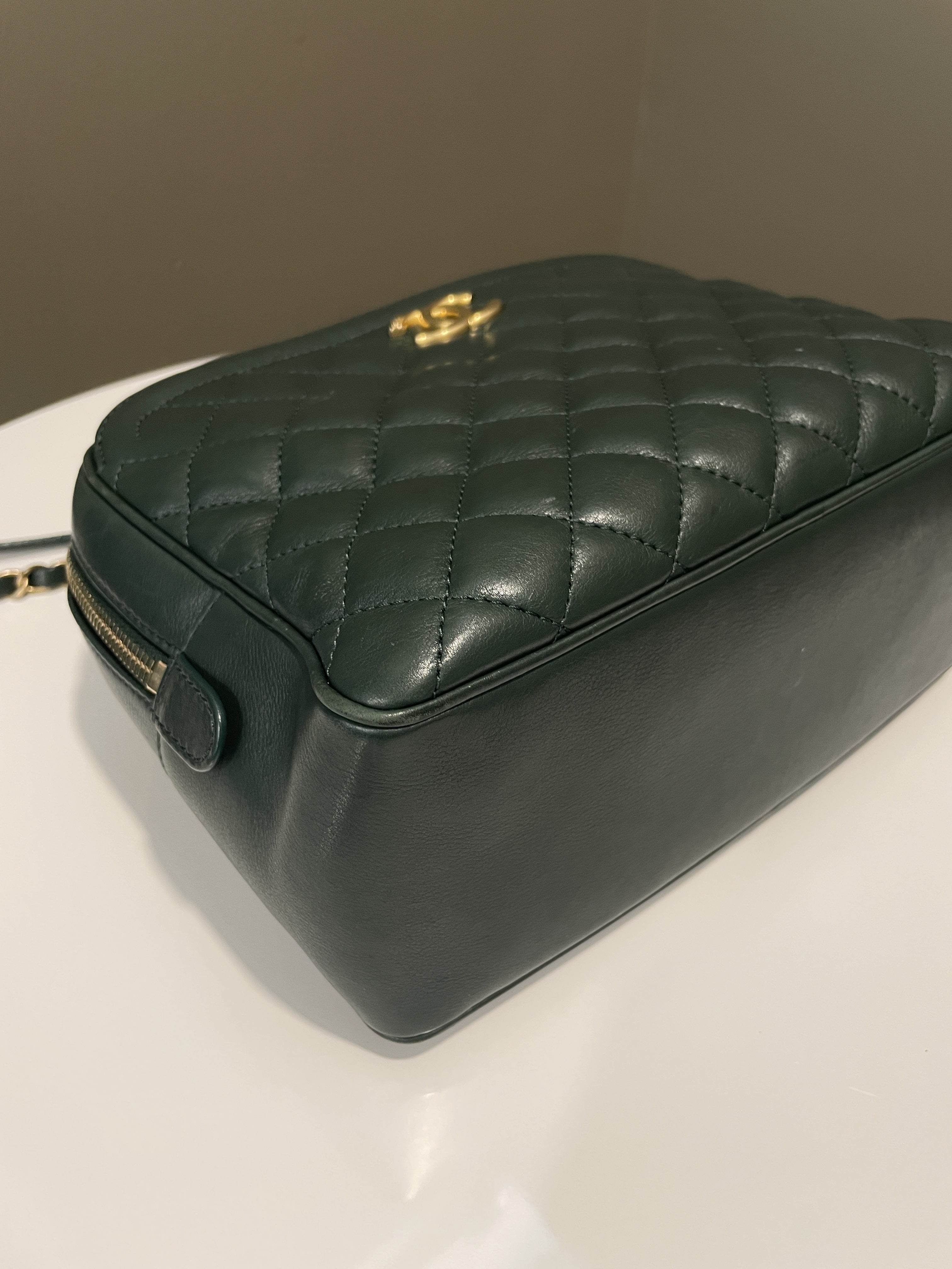 Chanel Bowling Vanity Handle Bag Forest Green Calfskin