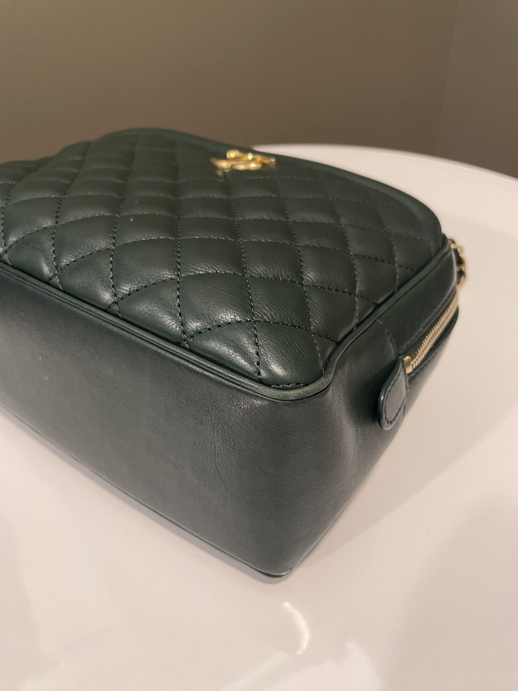 Chanel Bowling Vanity Handle Bag Forest Green Calfskin