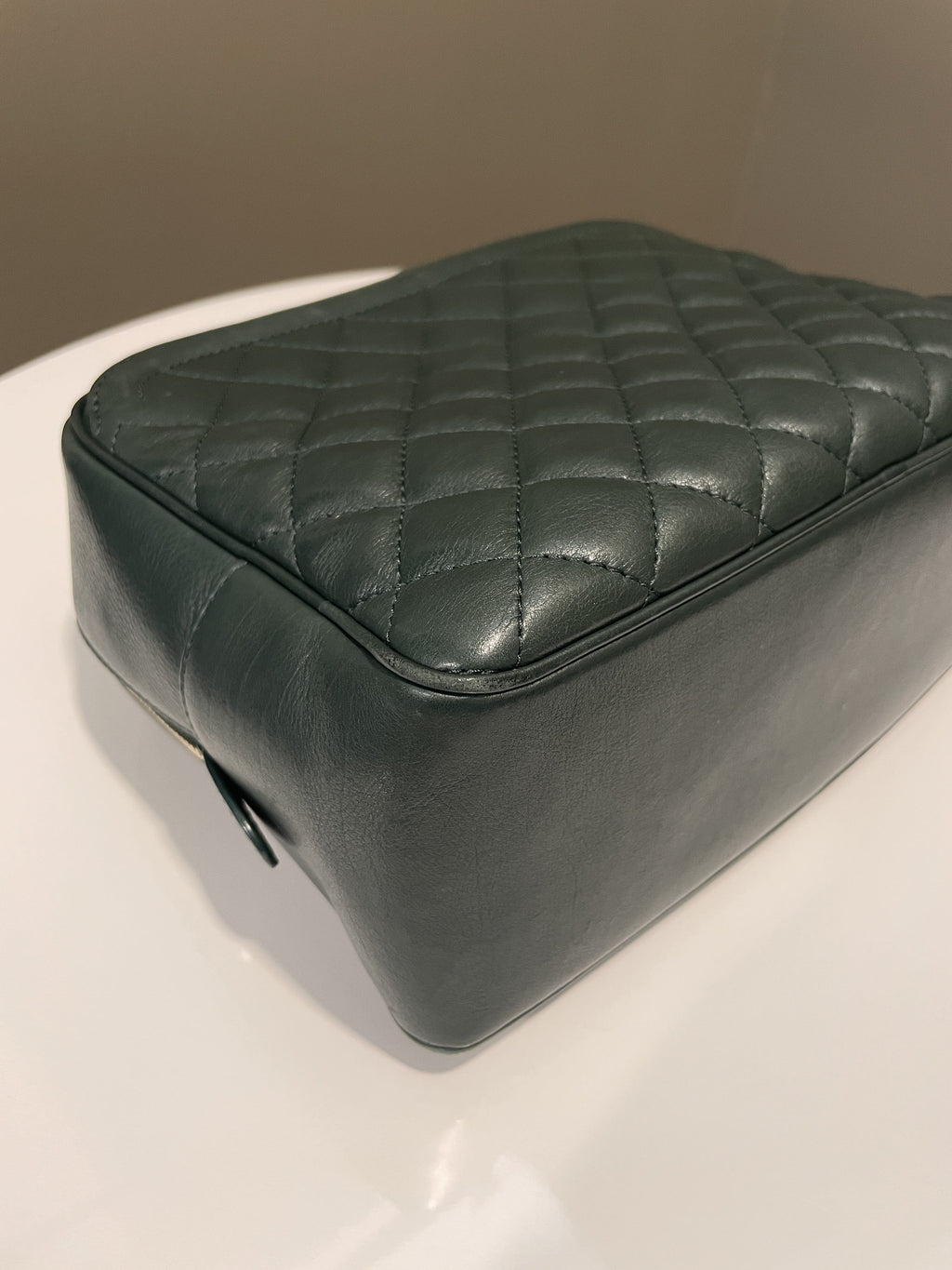 Chanel Bowling Vanity Handle Bag Forest Green Calfskin