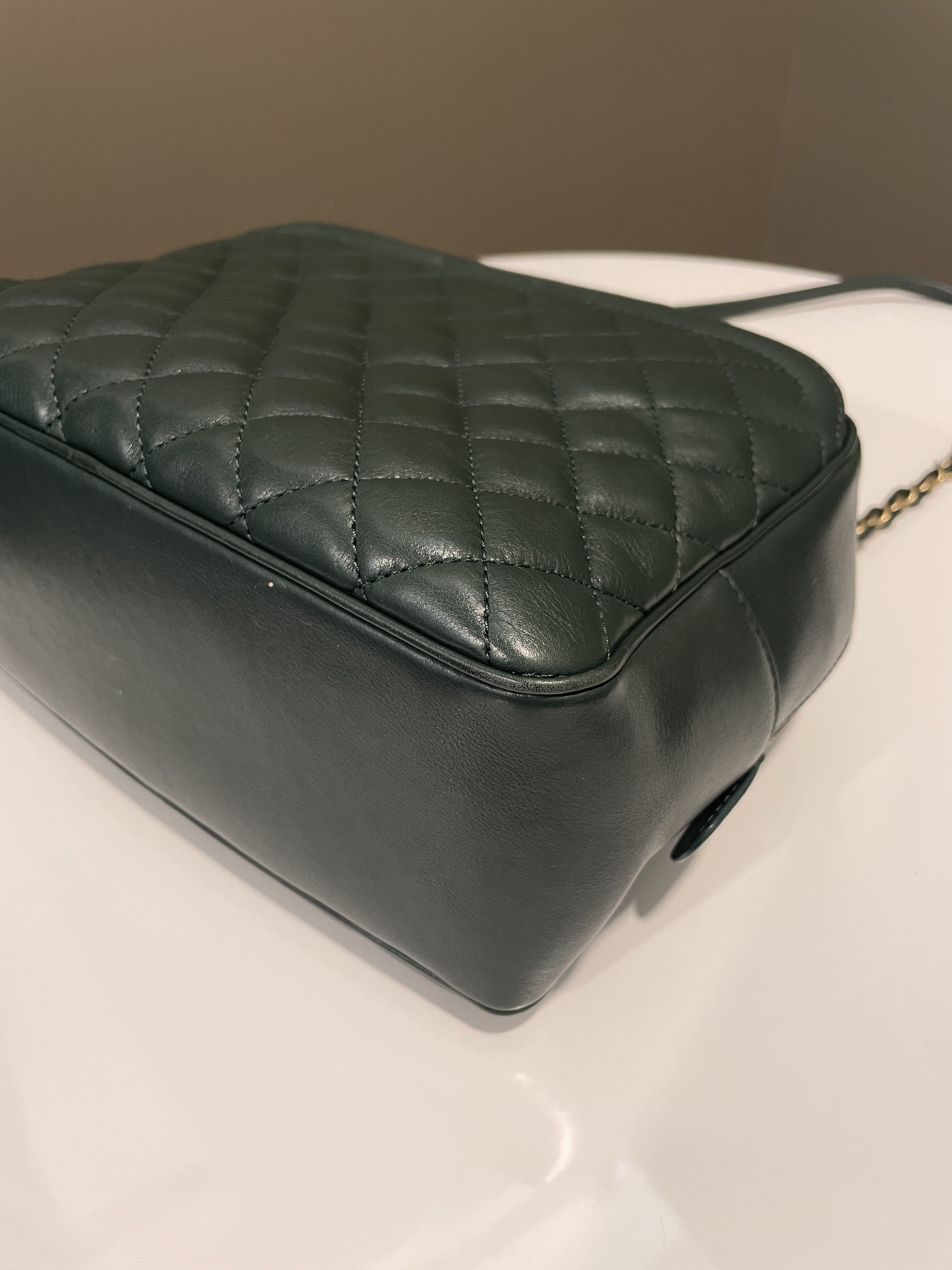 Chanel Bowling Vanity Handle Bag Forest Green Calfskin