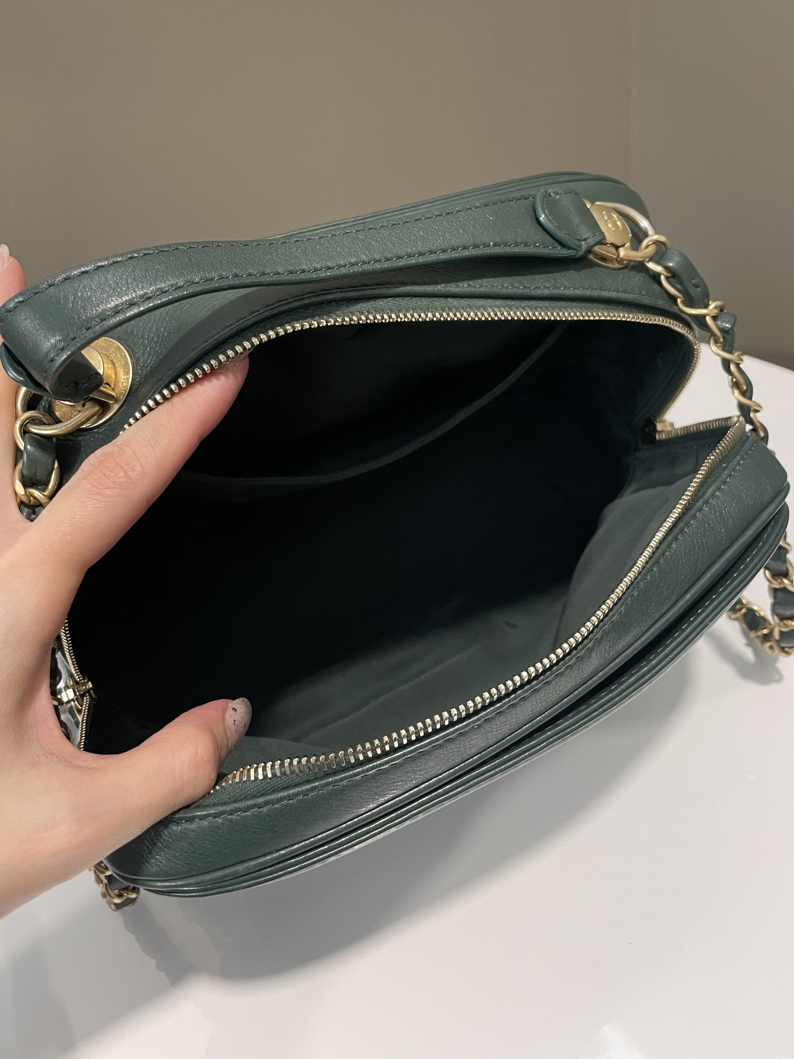 Chanel Bowling Vanity Handle Bag Forest Green Calfskin