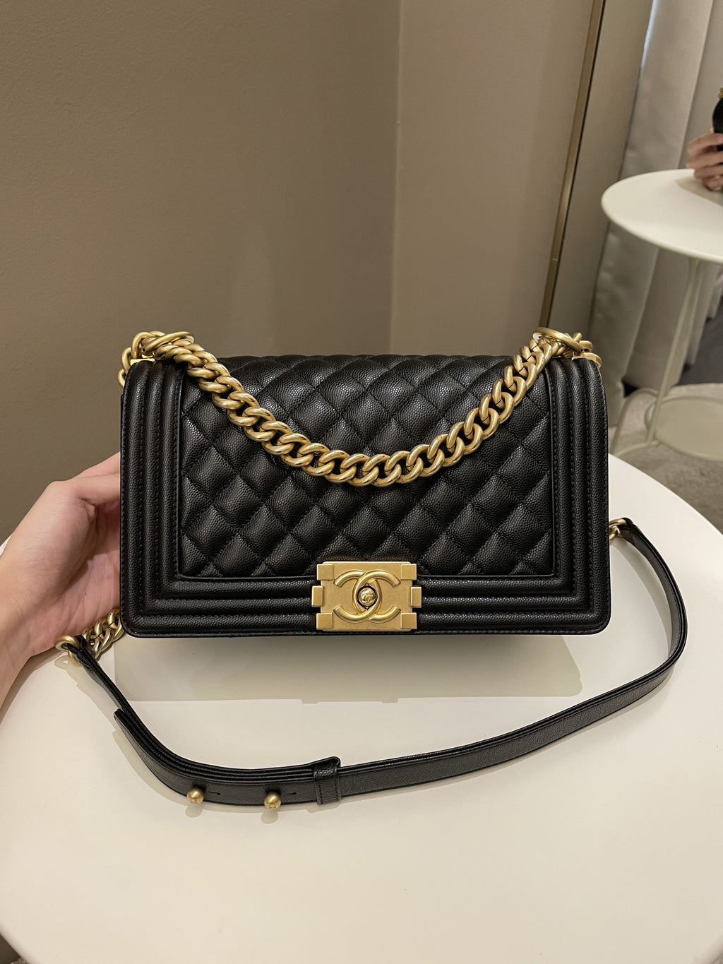 Chanel Quilted Boy Old Medium Black Caviar