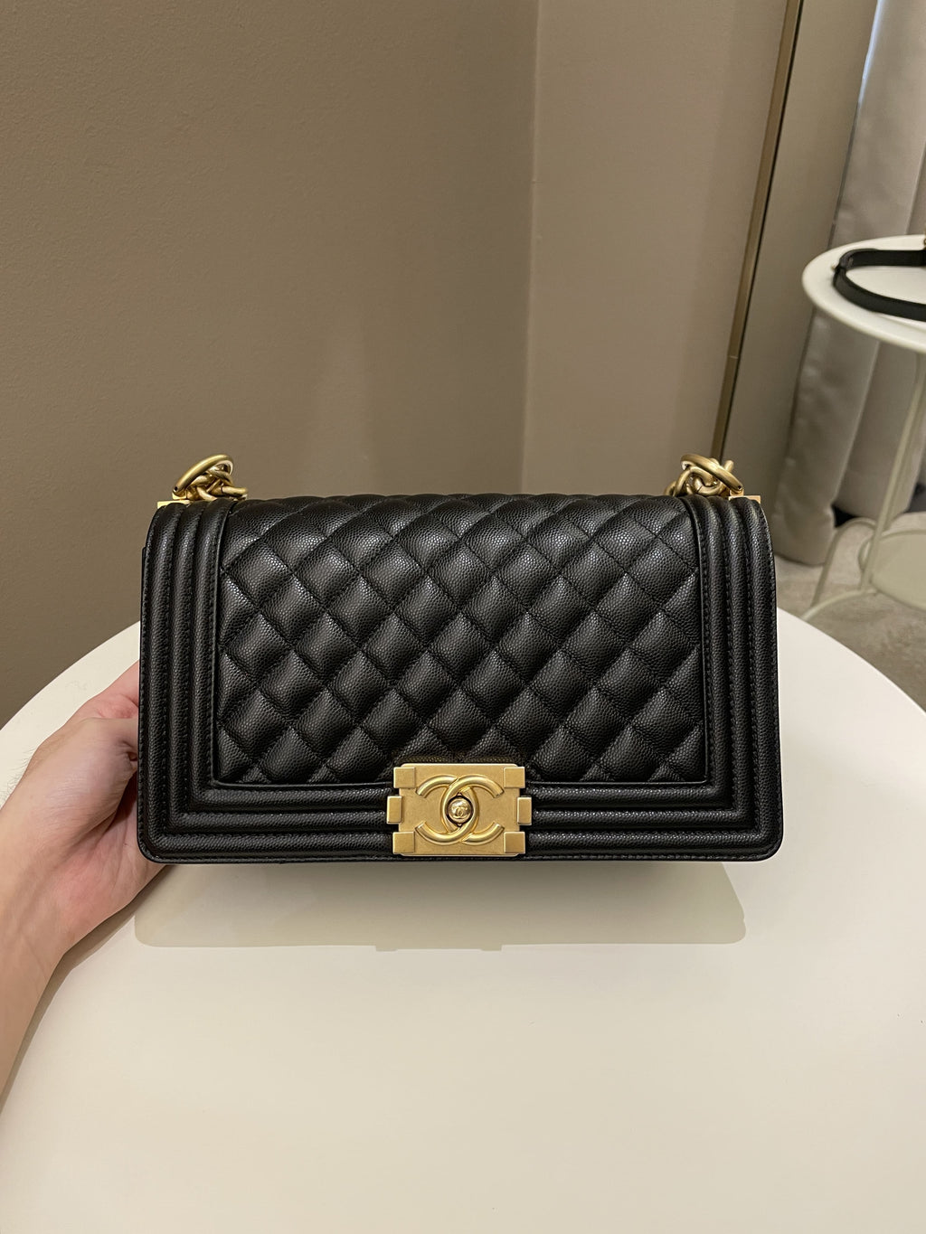 Chanel Quilted Boy Old Medium Black Caviar