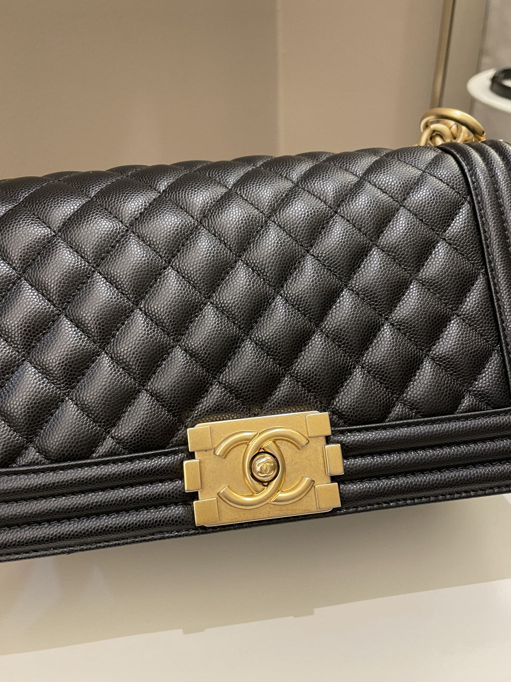 Chanel Quilted Boy Old Medium Black Caviar