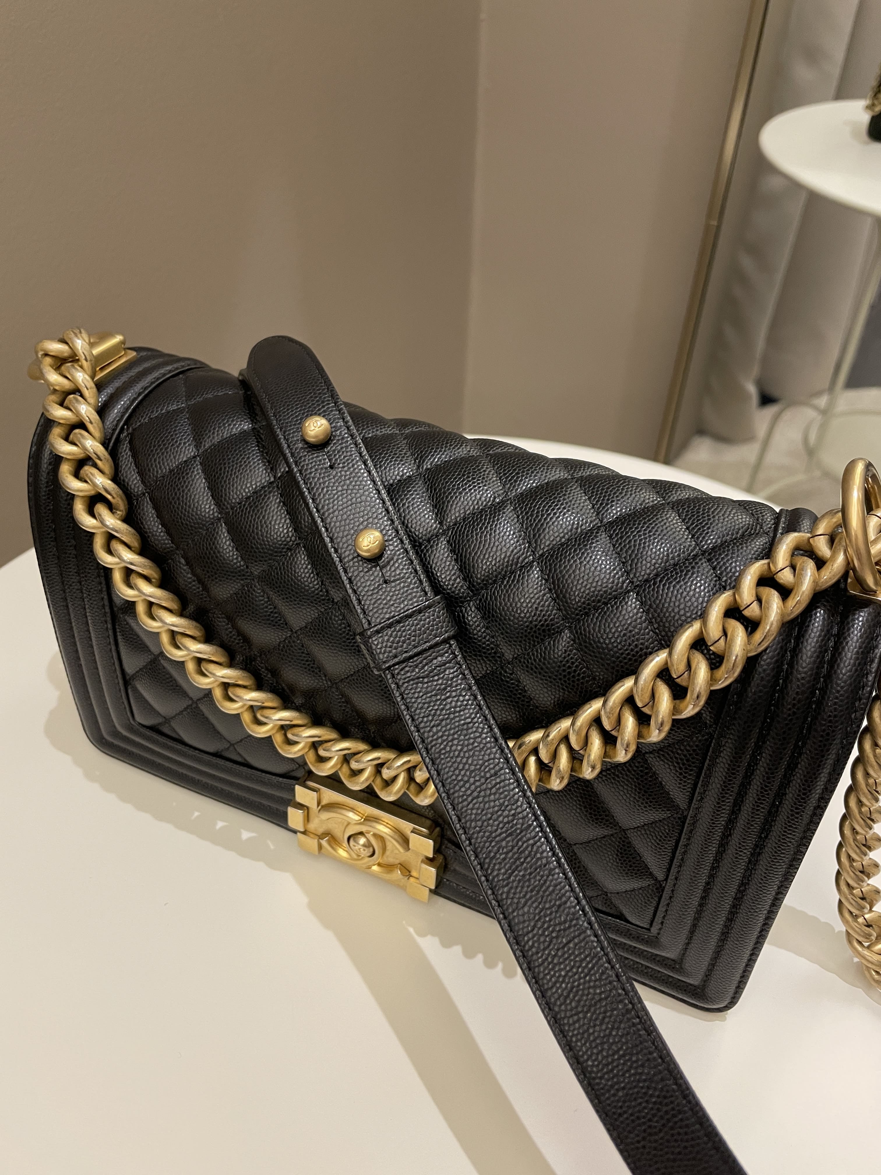 Chanel Quilted Boy Old Medium Black Caviar
