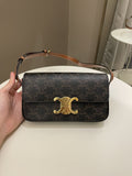Celine Triomphere Shoulder Bag Tan Canvas/ Calfskin