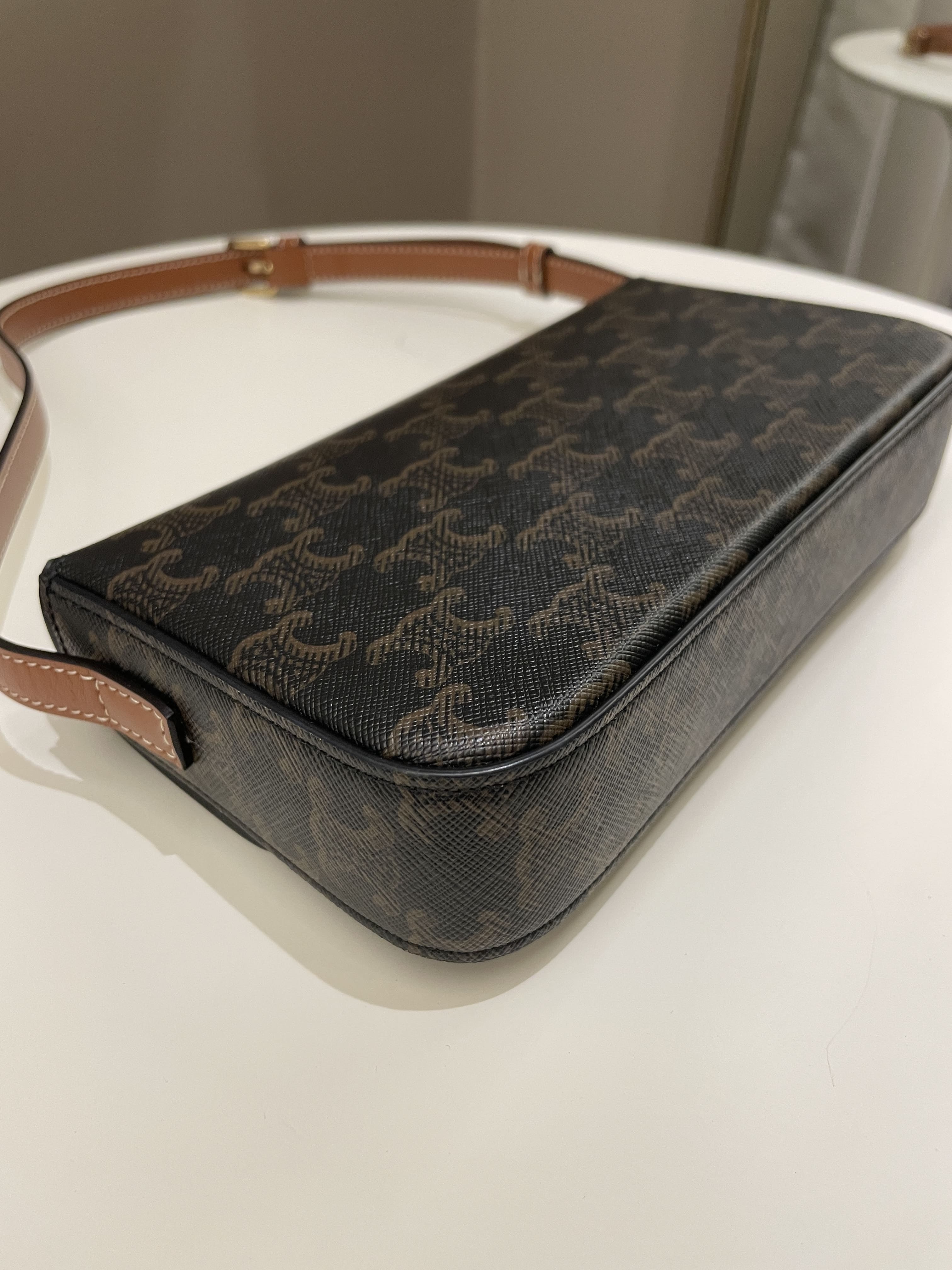 Celine Triomphere Shoulder Bag Tan Canvas/ Calfskin