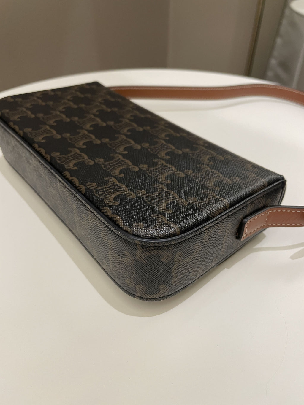 Celine Triomphere Shoulder Bag Tan Canvas/ Calfskin