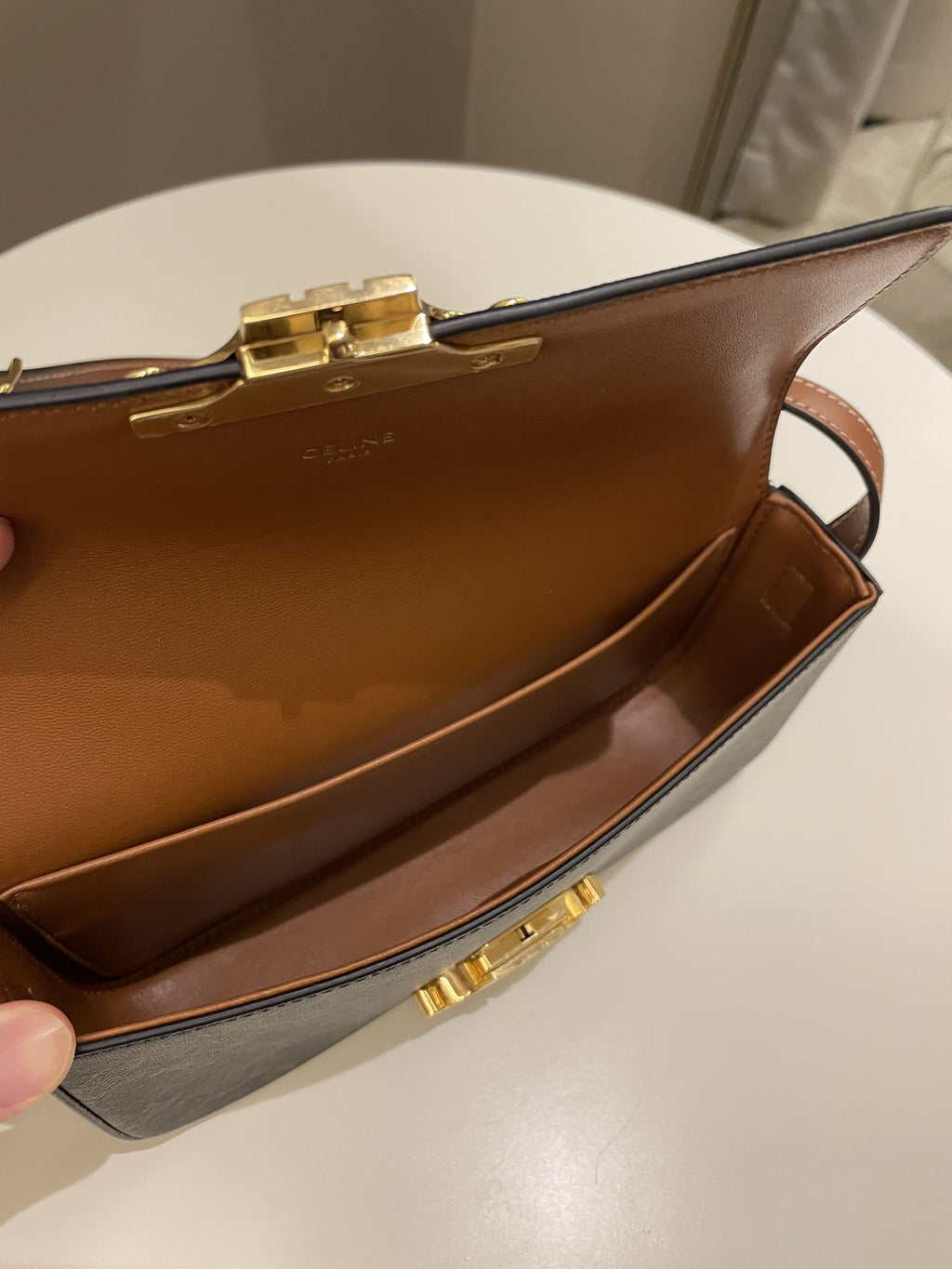 Celine Triomphere Shoulder Bag Tan Canvas/ Calfskin