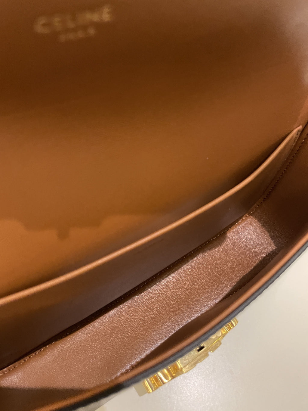 Celine Triomphere Shoulder Bag Tan Canvas/ Calfskin