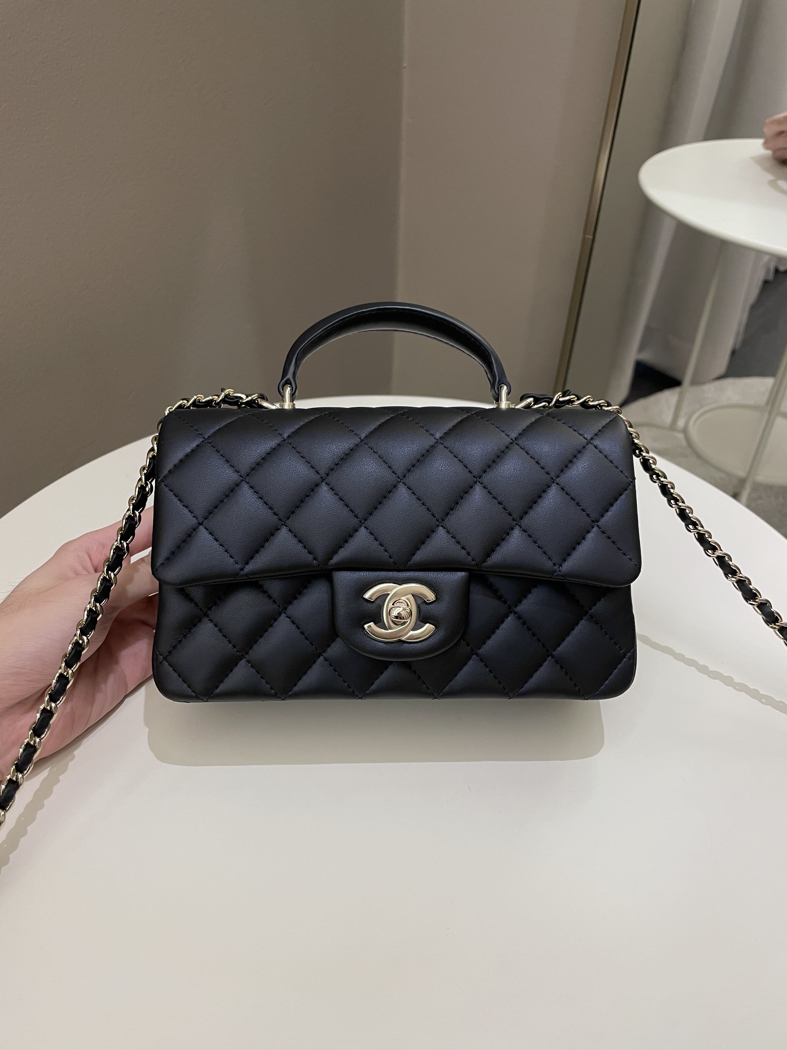 Chanel Quilted Top Handle Mini Rectangular Midnight Iridescent