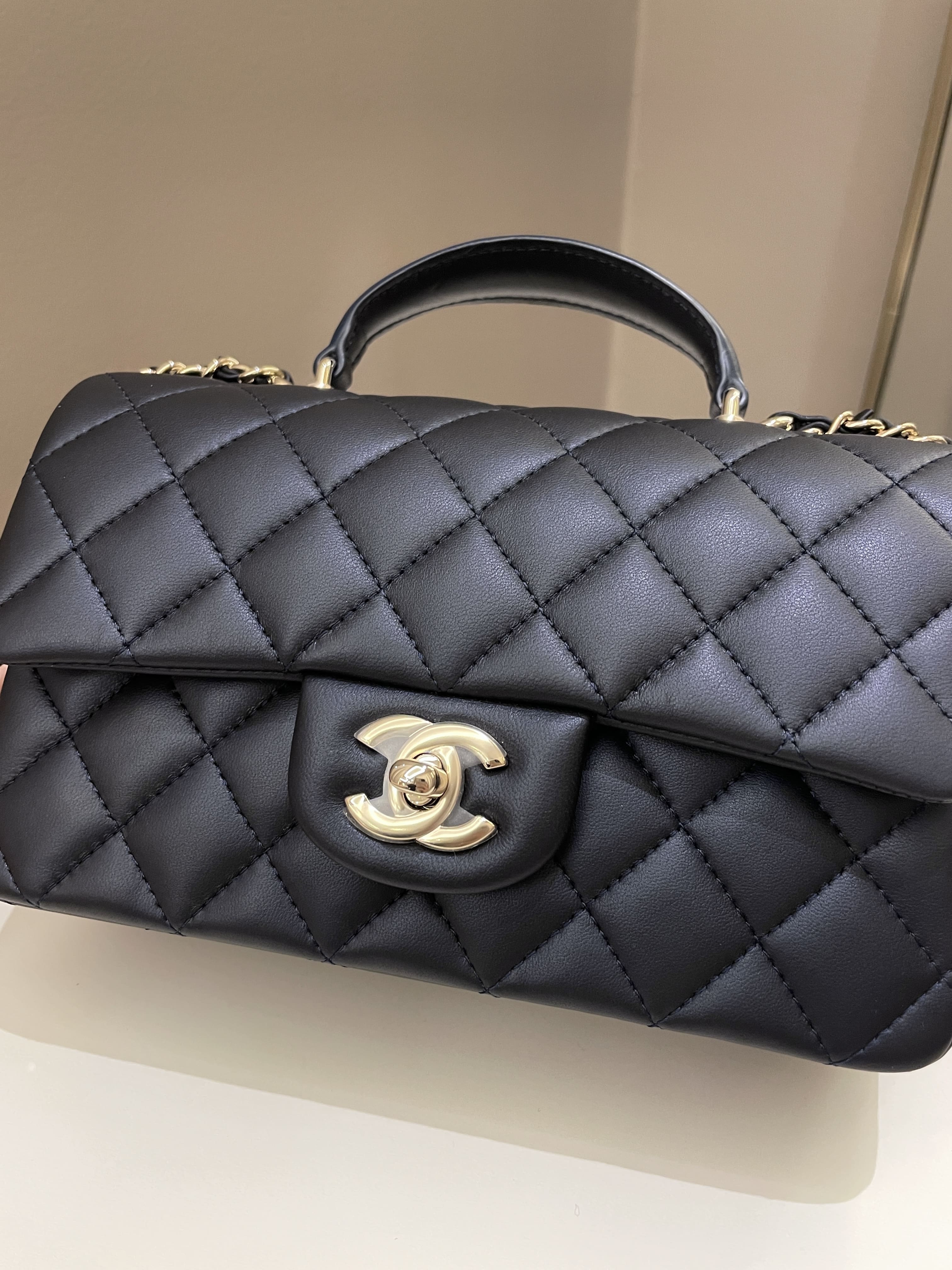 Chanel Quilted Top Handle Mini Rectangular Midnight Iridescent