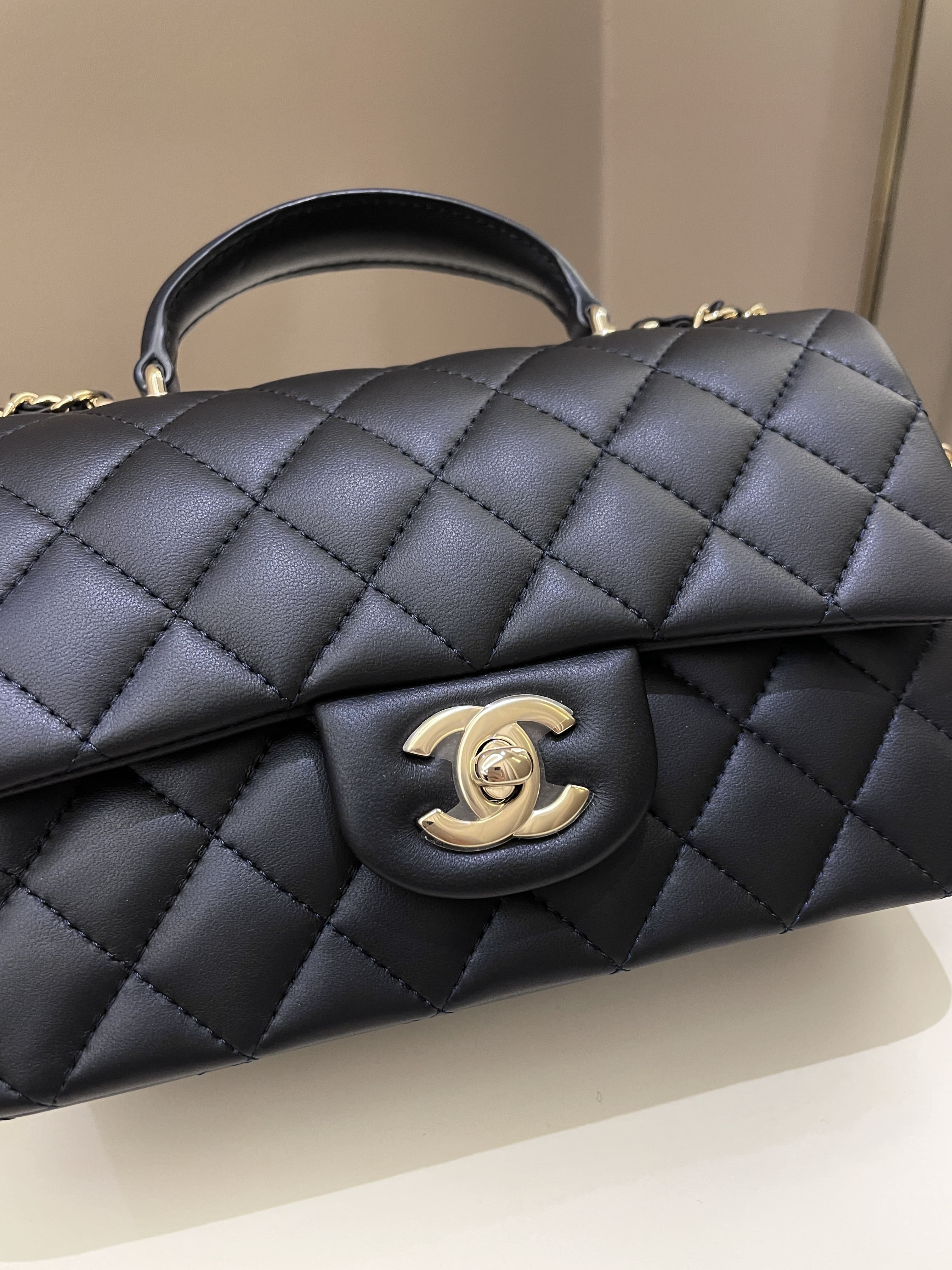 Chanel Quilted Top Handle Mini Rectangular Midnight Iridescent